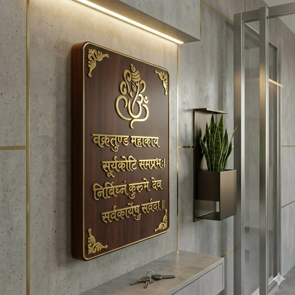 Premium Ganesha Wall Frame with Vakratunda Mantra 3D Gold Decor 12x18 Inch - Image 4