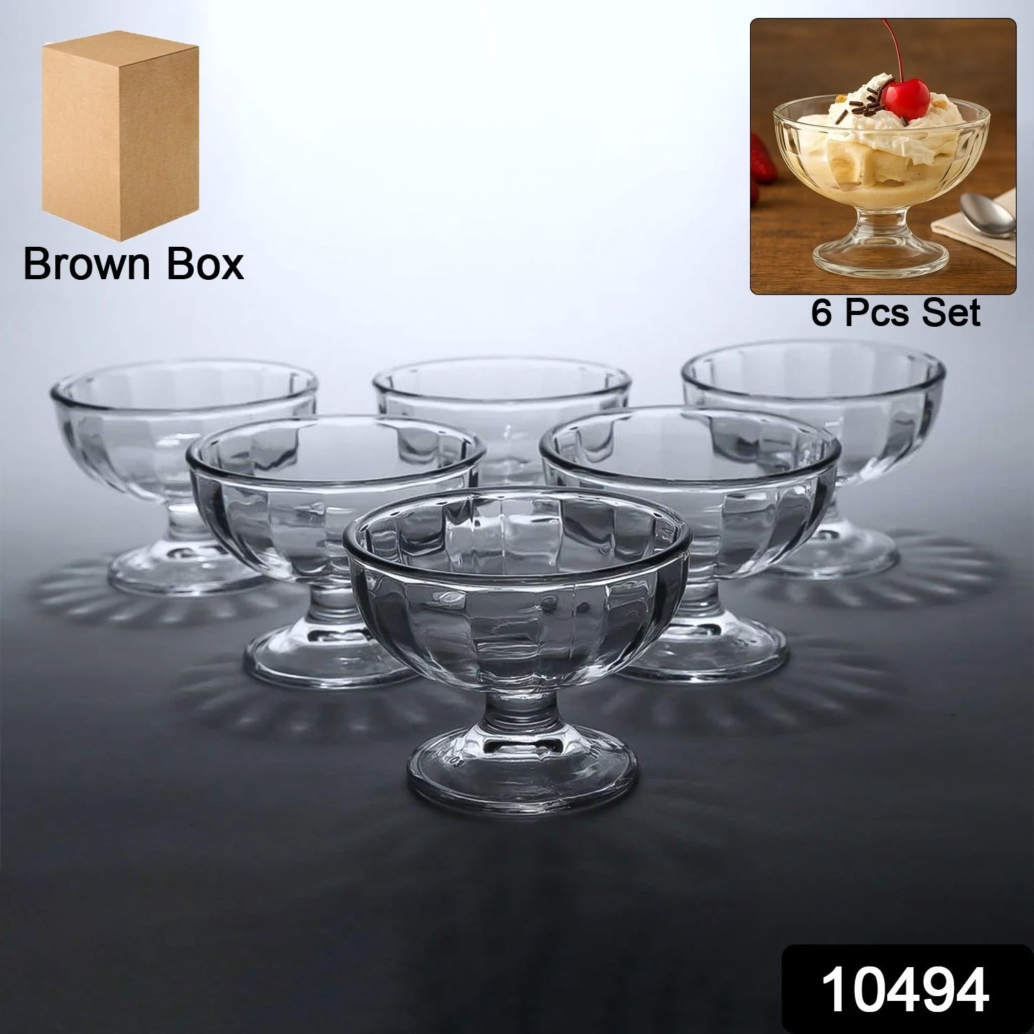 Premium Glass Ice Cream Dessert Bowl 6 Pc Set - Image 2