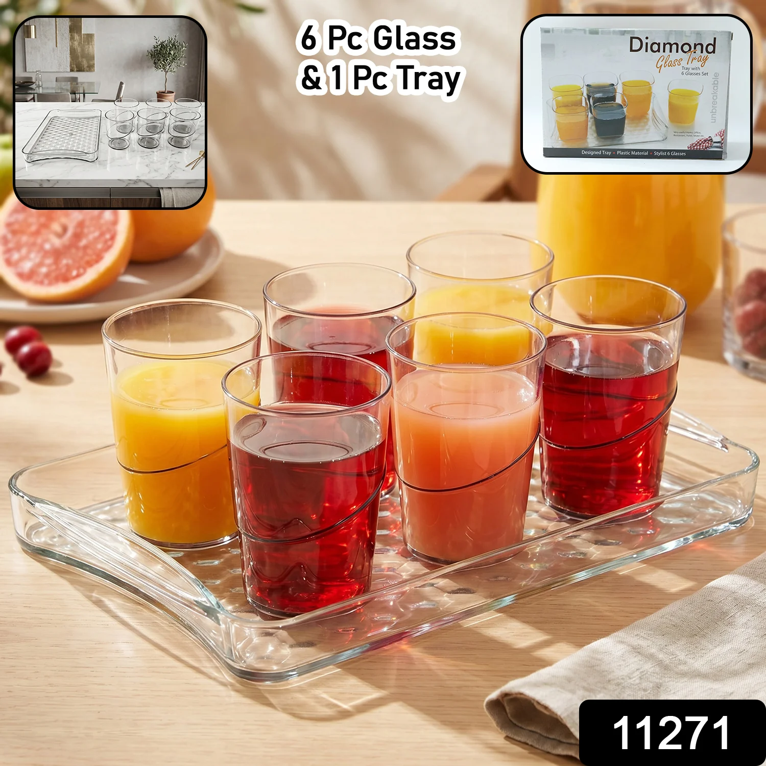 Premium Glass Serving Set (6 Glass With 1 Tray) - Image 2