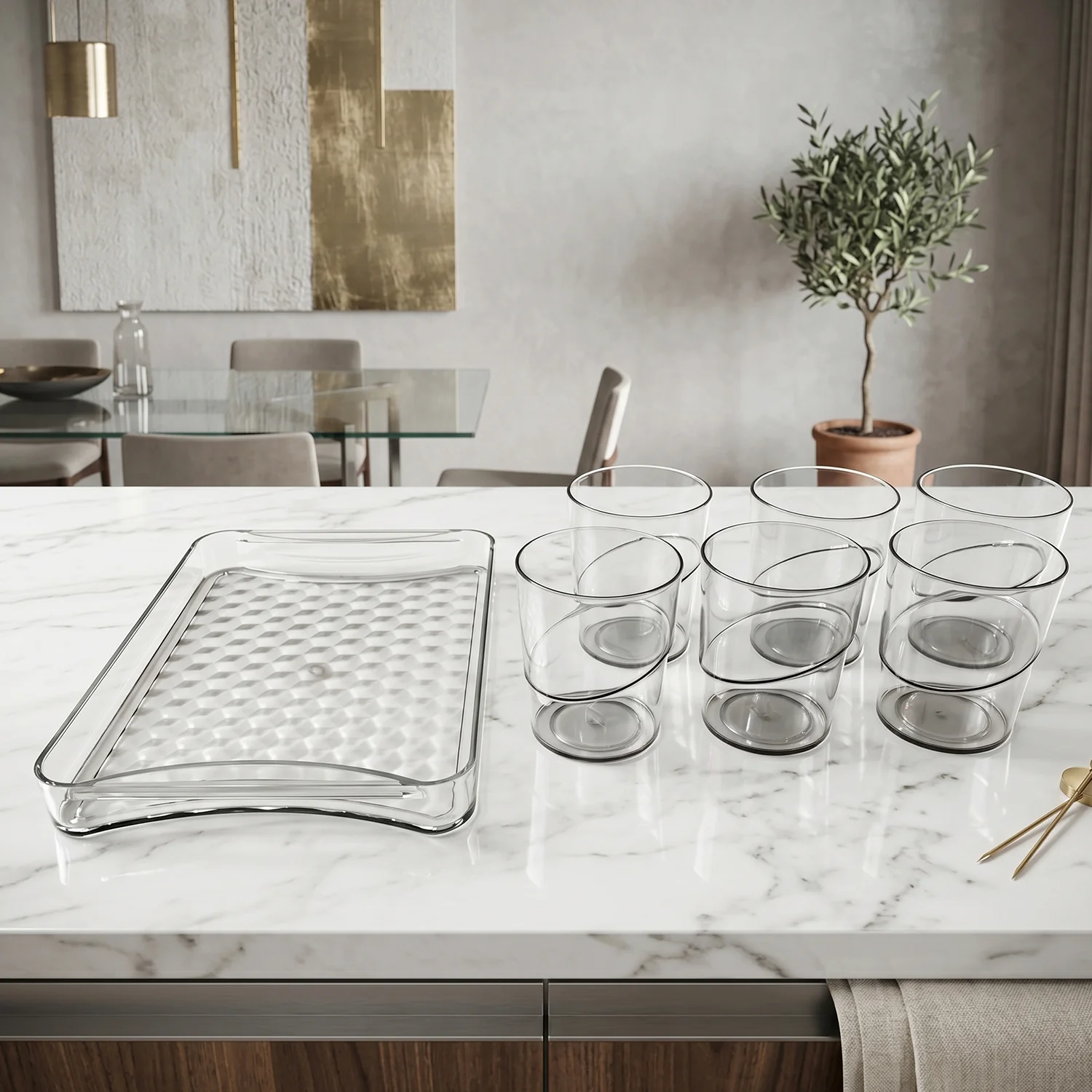 Premium Glass Serving Set (6 Glass With 1 Tray) - Image 7