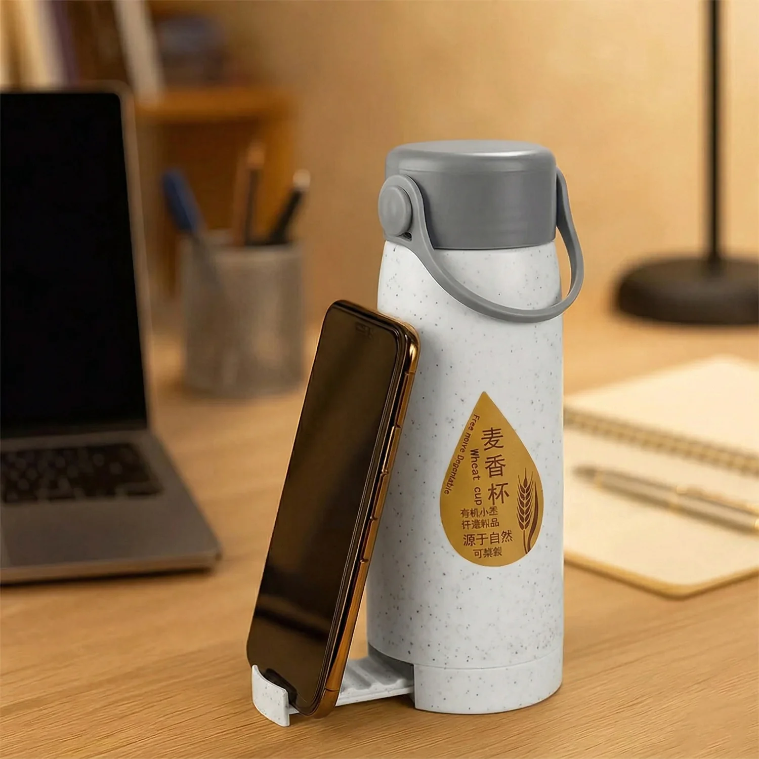 Premium Glass Water Bottle with Mobile Phone Holder (1 Pc, 380 ML) - Image 3