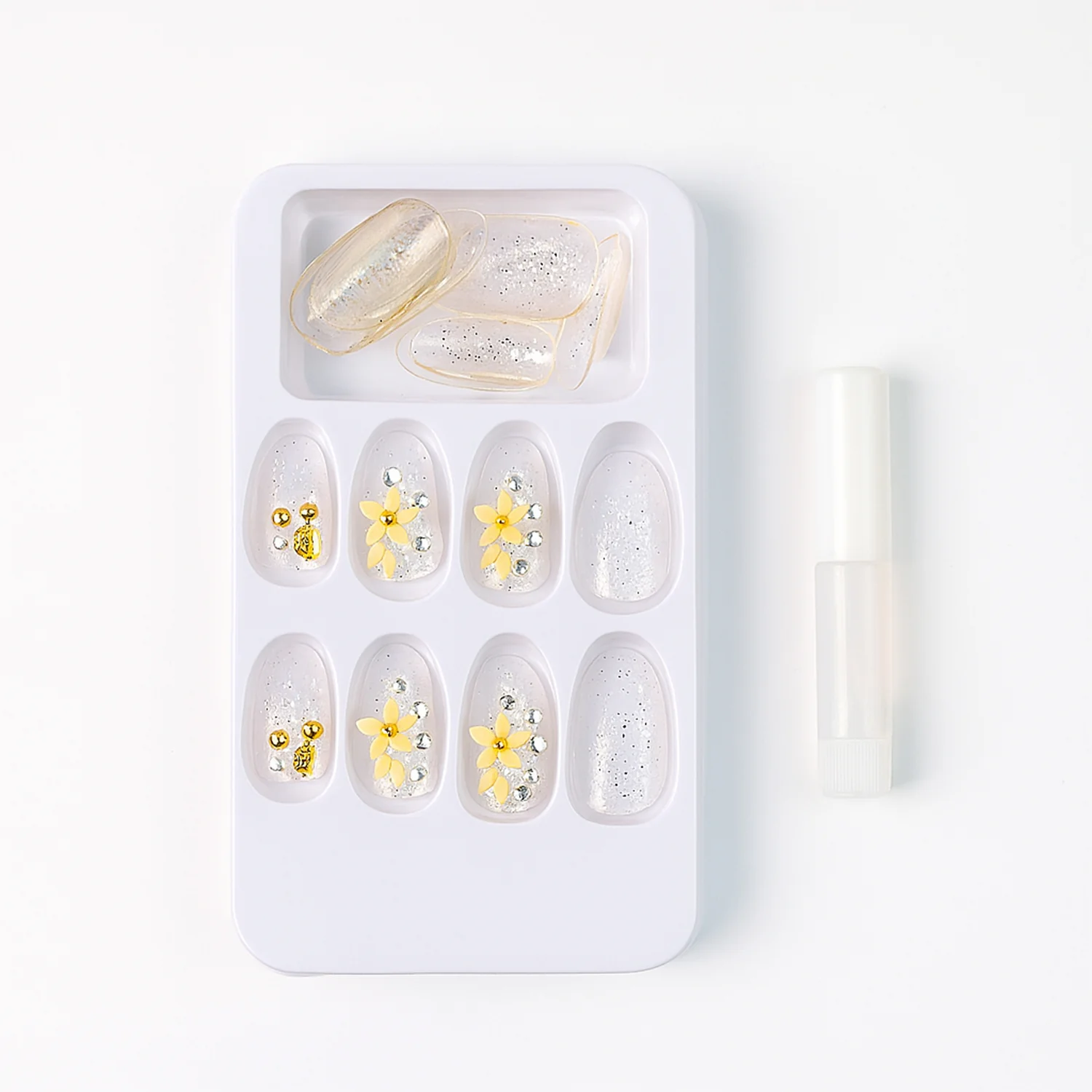 Glitter 3D Floral Press-On Artificial Nail Tips with Nail Glue fake nails (1 Set) - Image 5