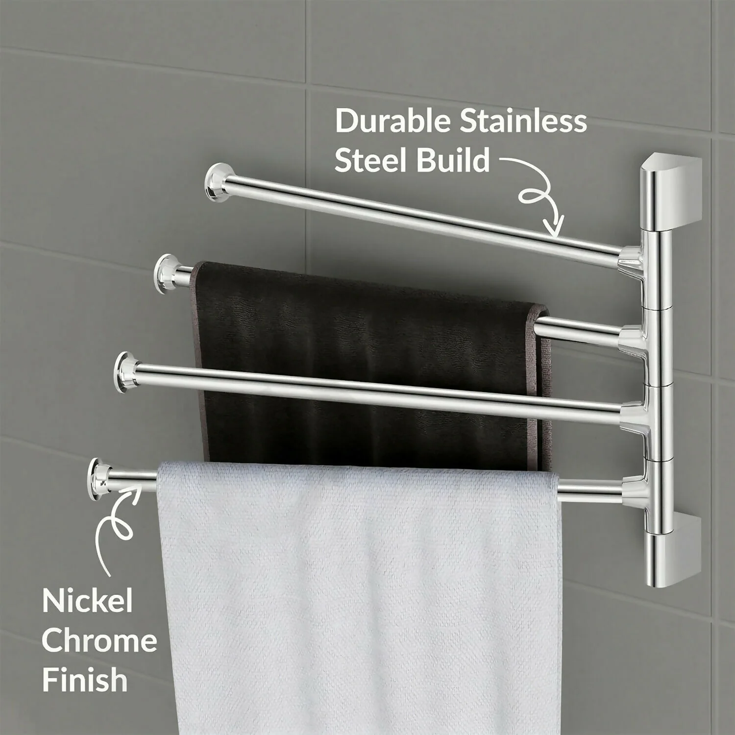 Premium Glossy Stainless Steel Wall Mounted 4 Rod Towel Holder Rack - Image 4