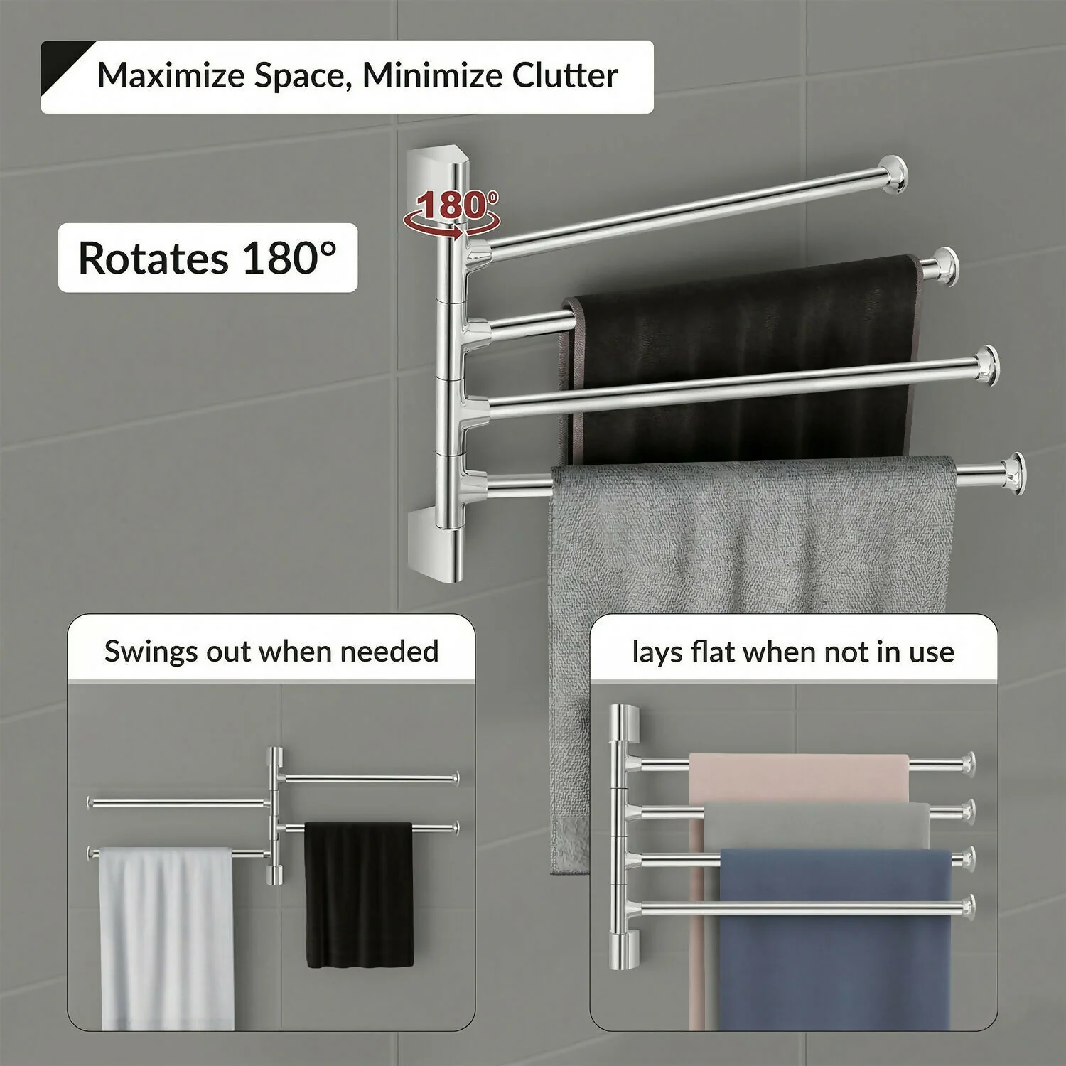 Premium Glossy Stainless Steel Wall Mounted 4 Rod Towel Holder Rack - Image 6