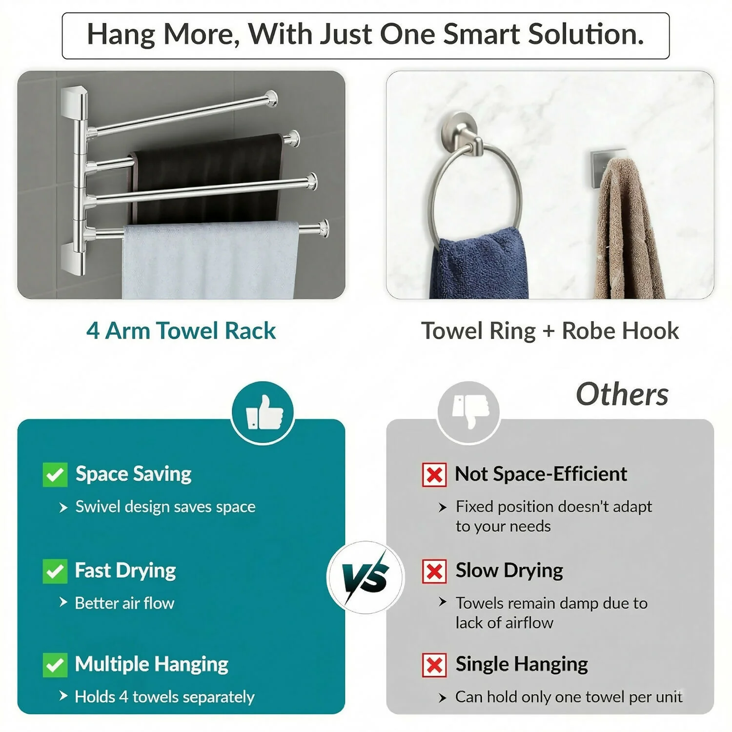 Premium Glossy Stainless Steel Wall Mounted 4 Rod Towel Holder Rack - Image 7