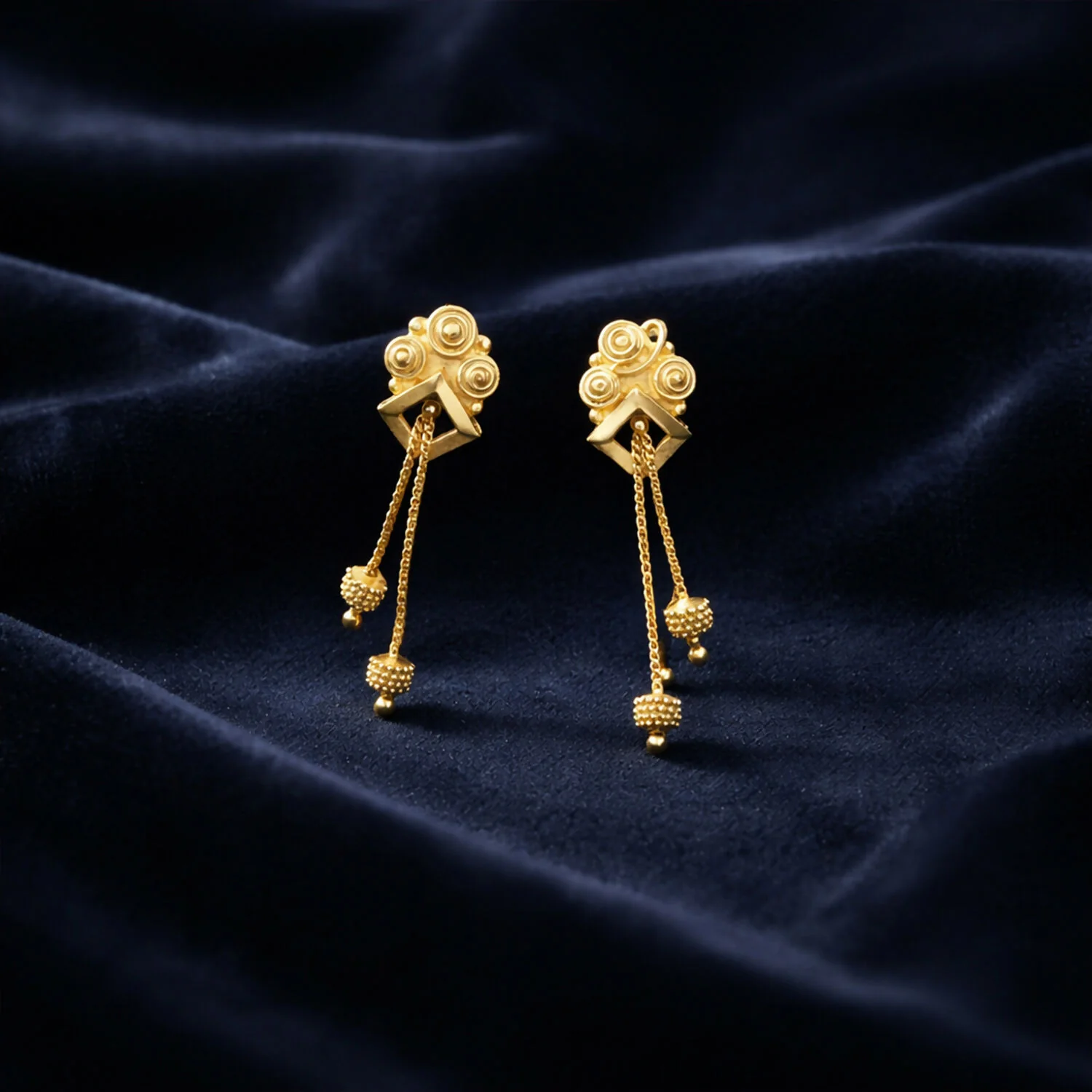 Premium Gold Earrings Combo Set with Floral Tops and Chain Tassel Drops (2 Pair) - Image 2