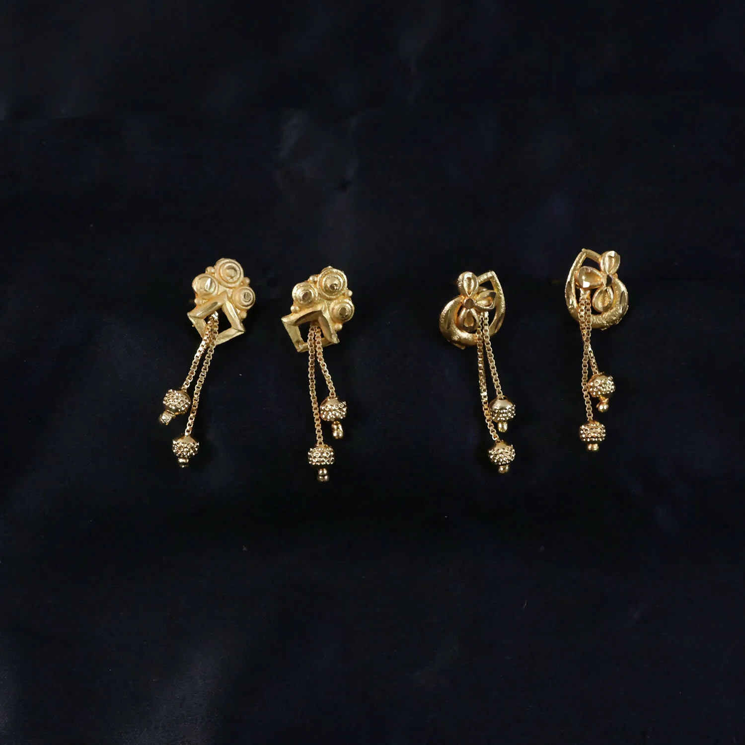 Premium Gold Earrings Combo Set with Floral Tops and Chain Tassel Drops (2 Pair) - Image 4