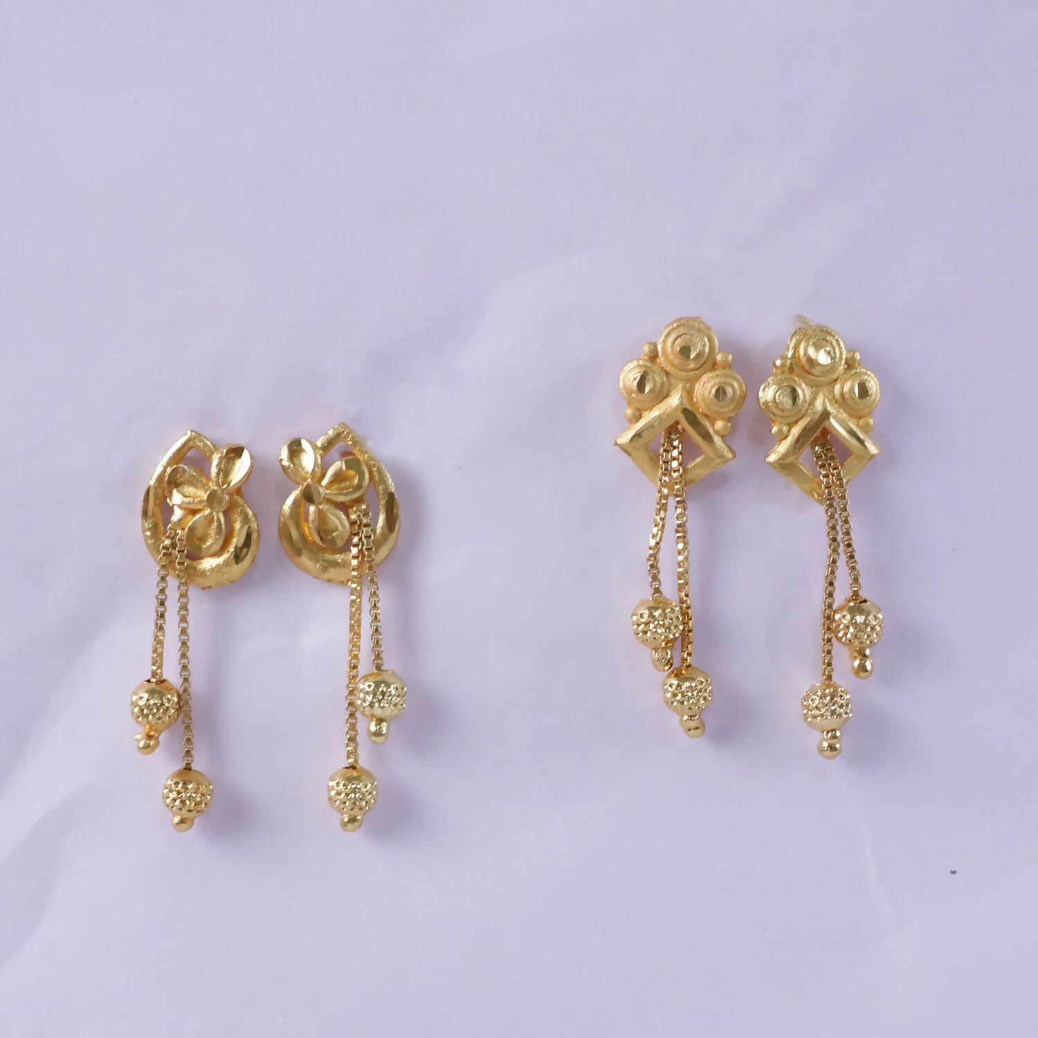 Premium Gold Earrings Combo Set with Floral Tops and Chain Tassel Drops (2 Pair) - Image 5