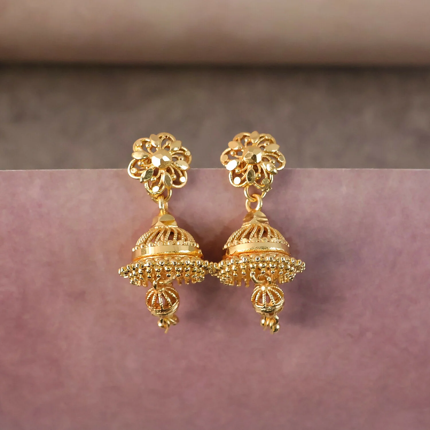 Premium Gold-Finish Jhumka Earrings – Traditional Charm with a Modern Twist - Image 2