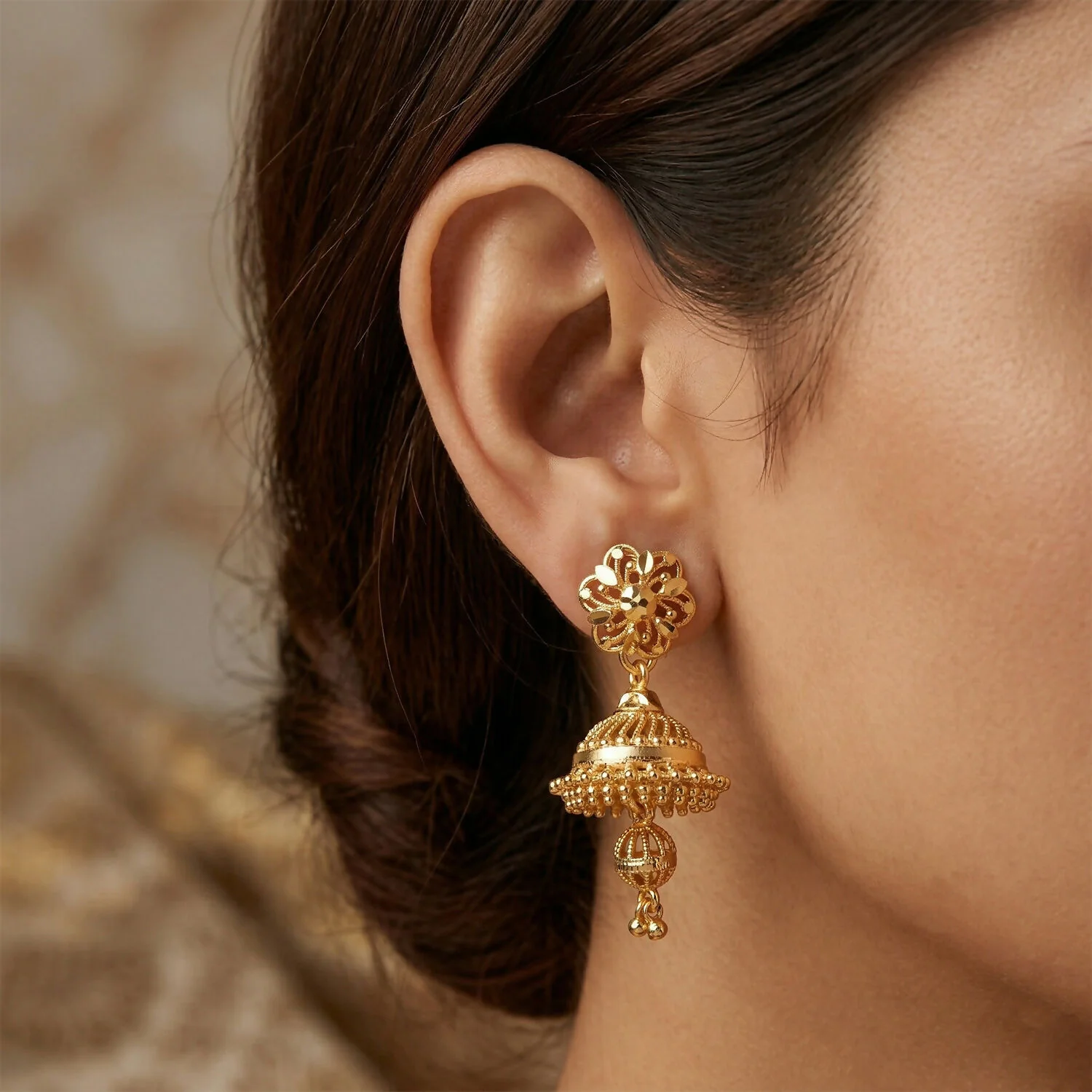 Premium Gold-Finish Jhumka Earrings – Traditional Charm with a Modern Twist - Image 3