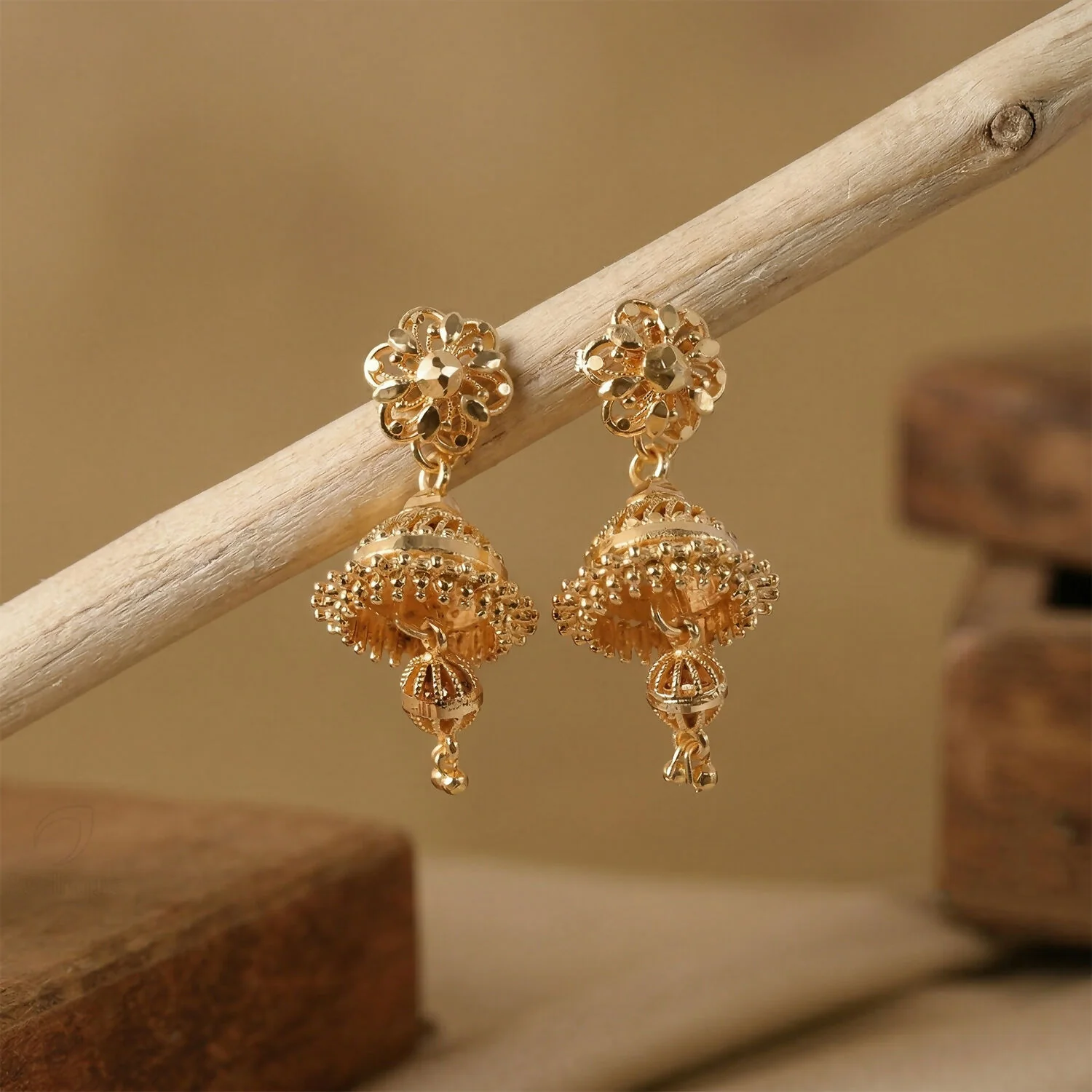 Premium Gold-Finish Jhumka Earrings – Traditional Charm with a Modern Twist - Image 4