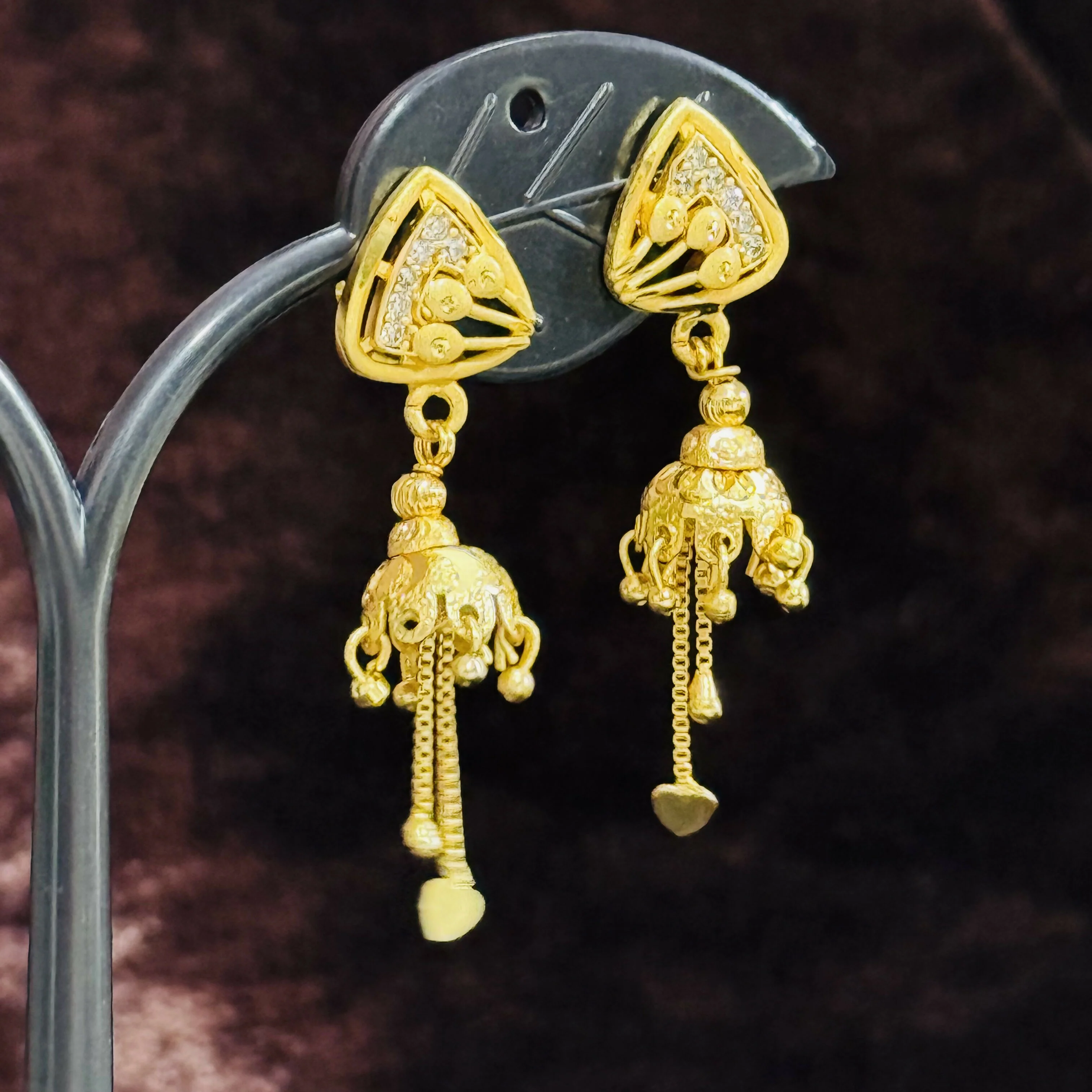 Premium Gold Finish Triangle Jhumki with Chain Tassels - Image 2