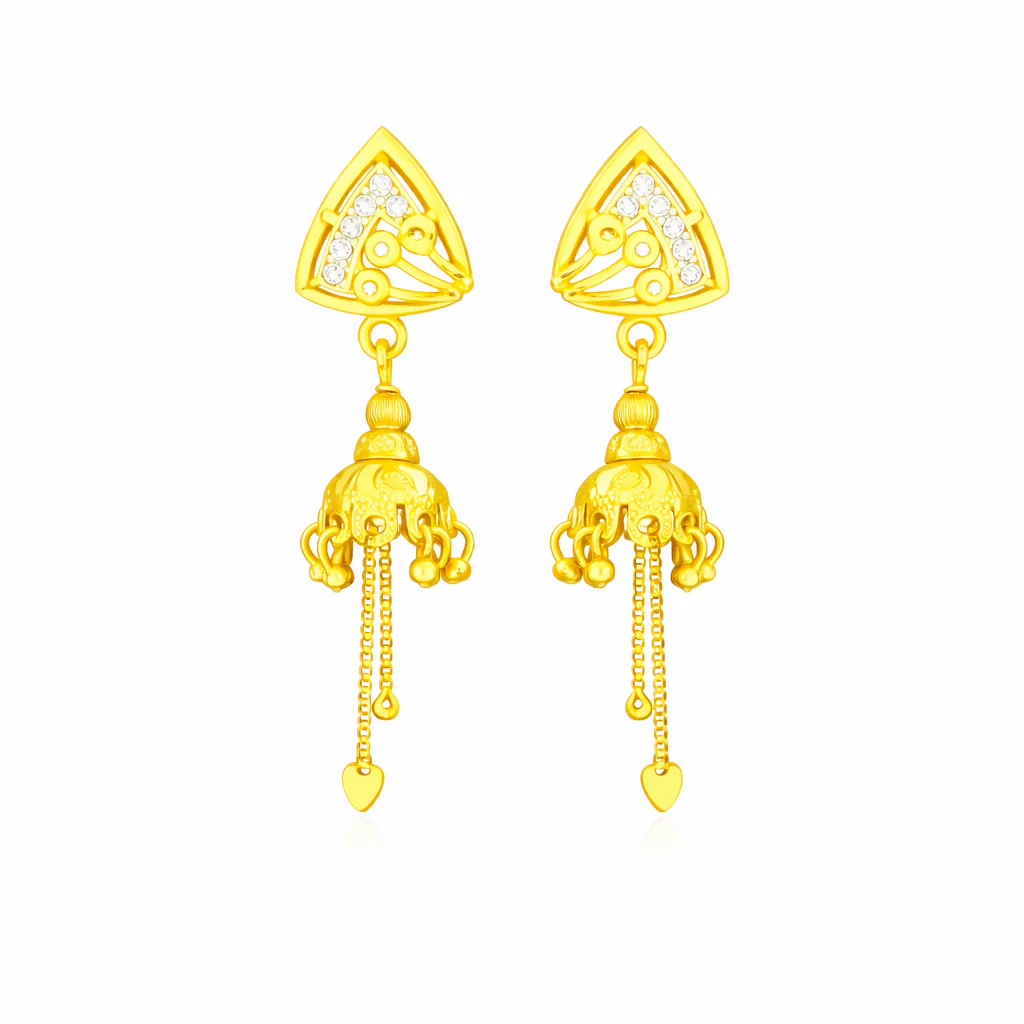 Premium Gold Finish Triangle Jhumki with Chain Tassels - Image 3