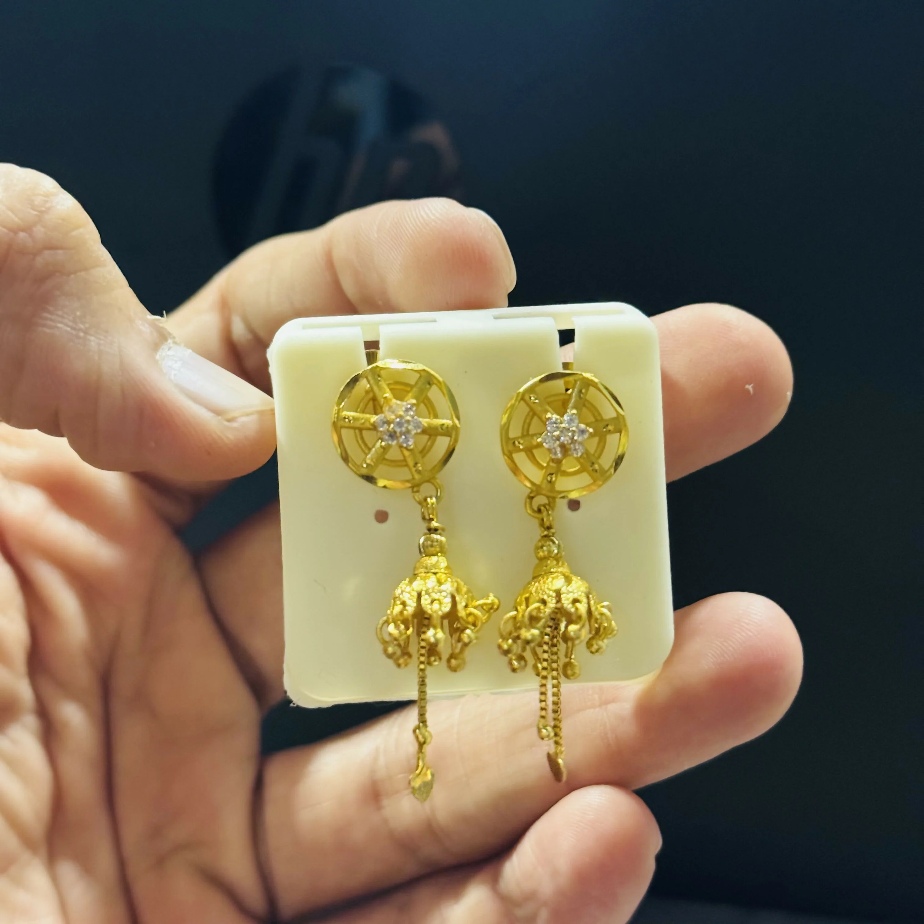 Premium Gold Finish Wheel Style Jhumki with Chain Tassels - Image 5