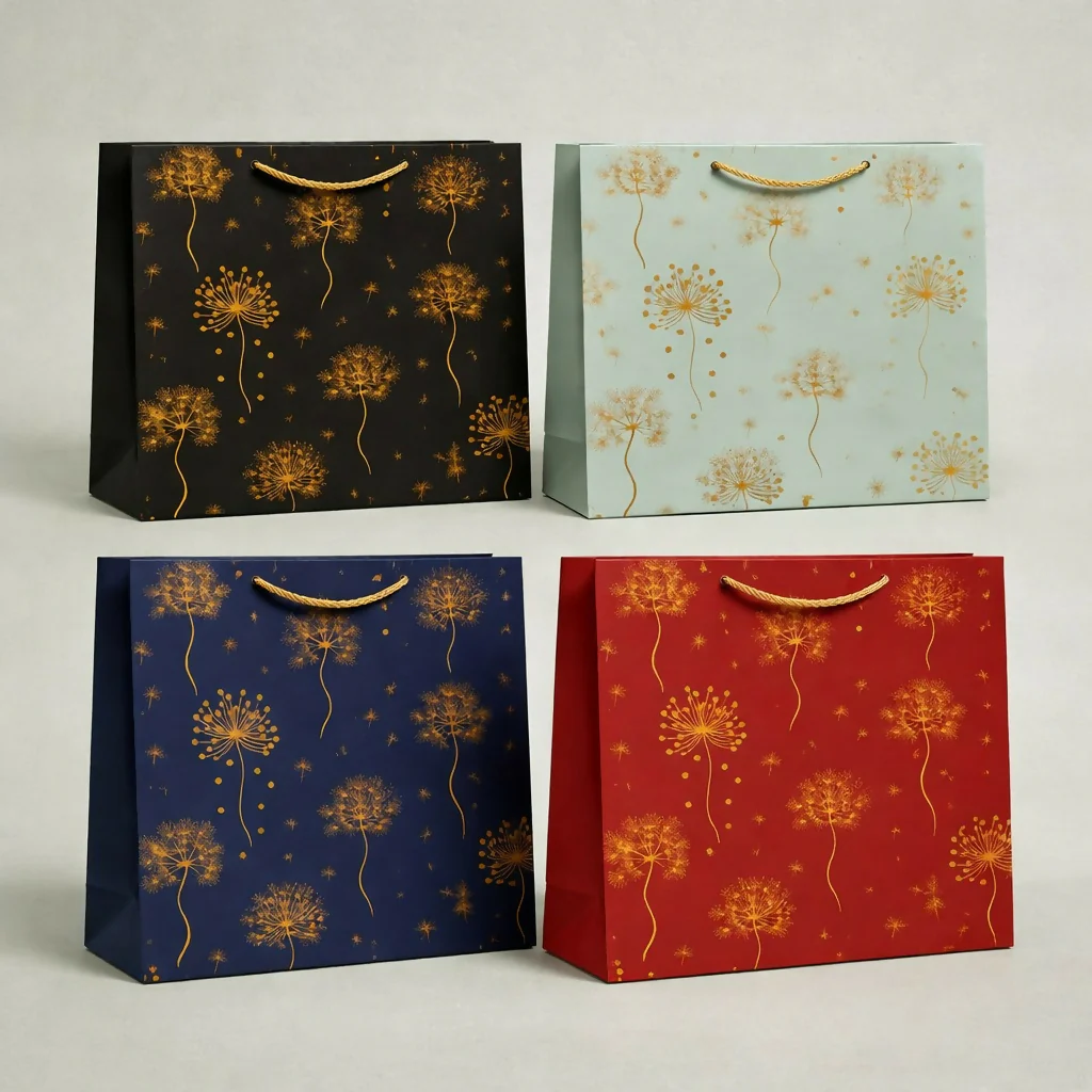 Premium Gold Floral Gift Bag with Handle Paper Carry Bag - Image 3