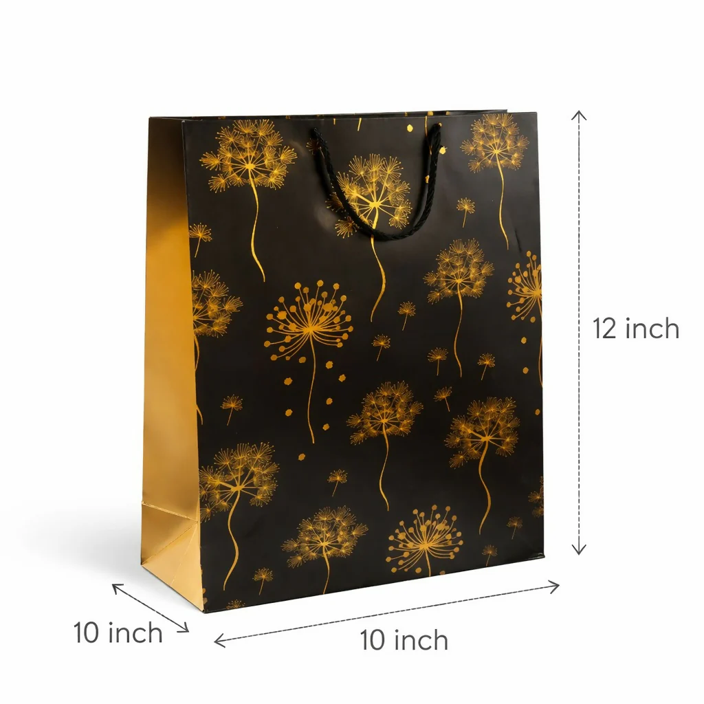Premium Gold Floral Gift Bag with Handle Paper Carry Bag - Image 5