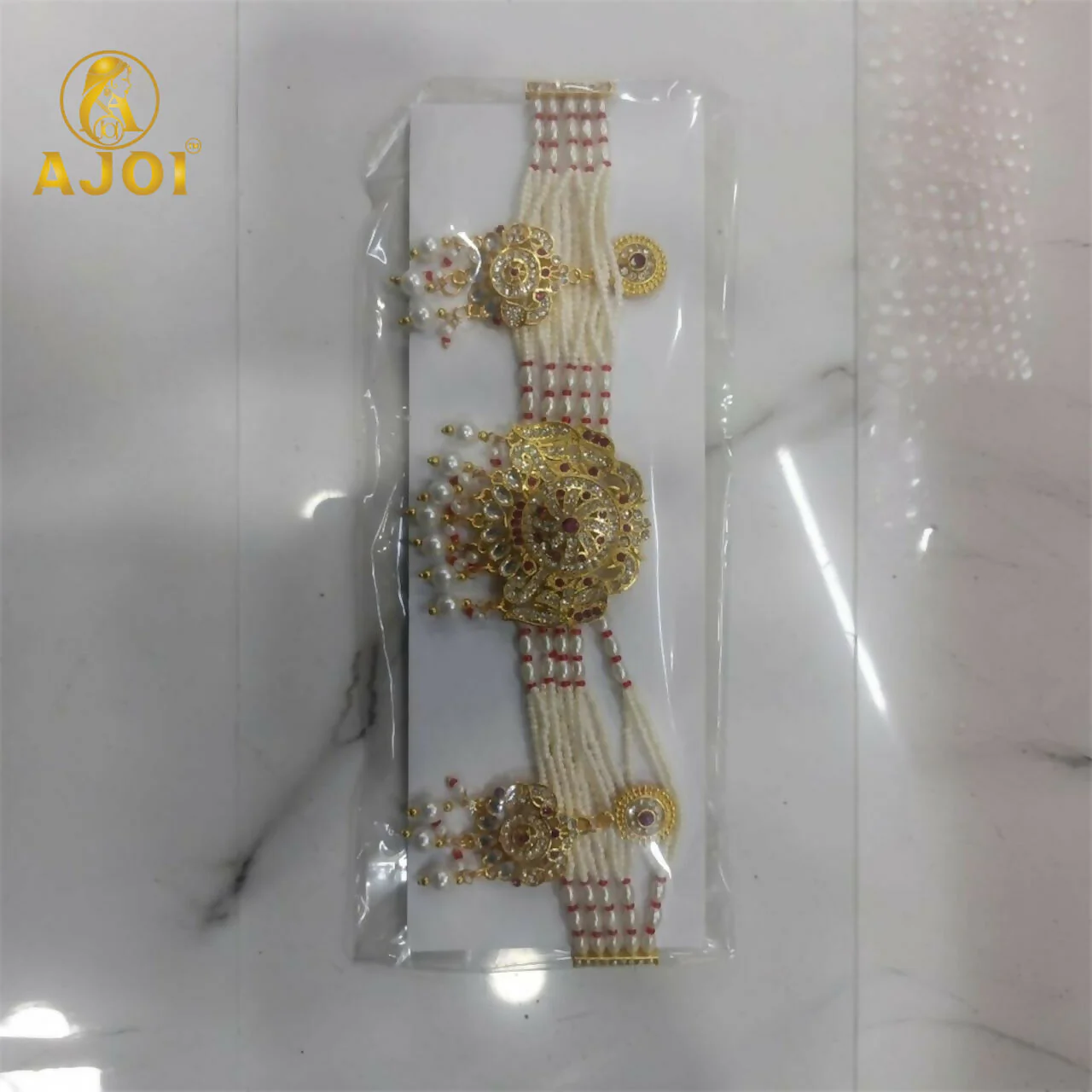 Premium Gold Pearl Traditional Necklace With Earrings. - Image 5