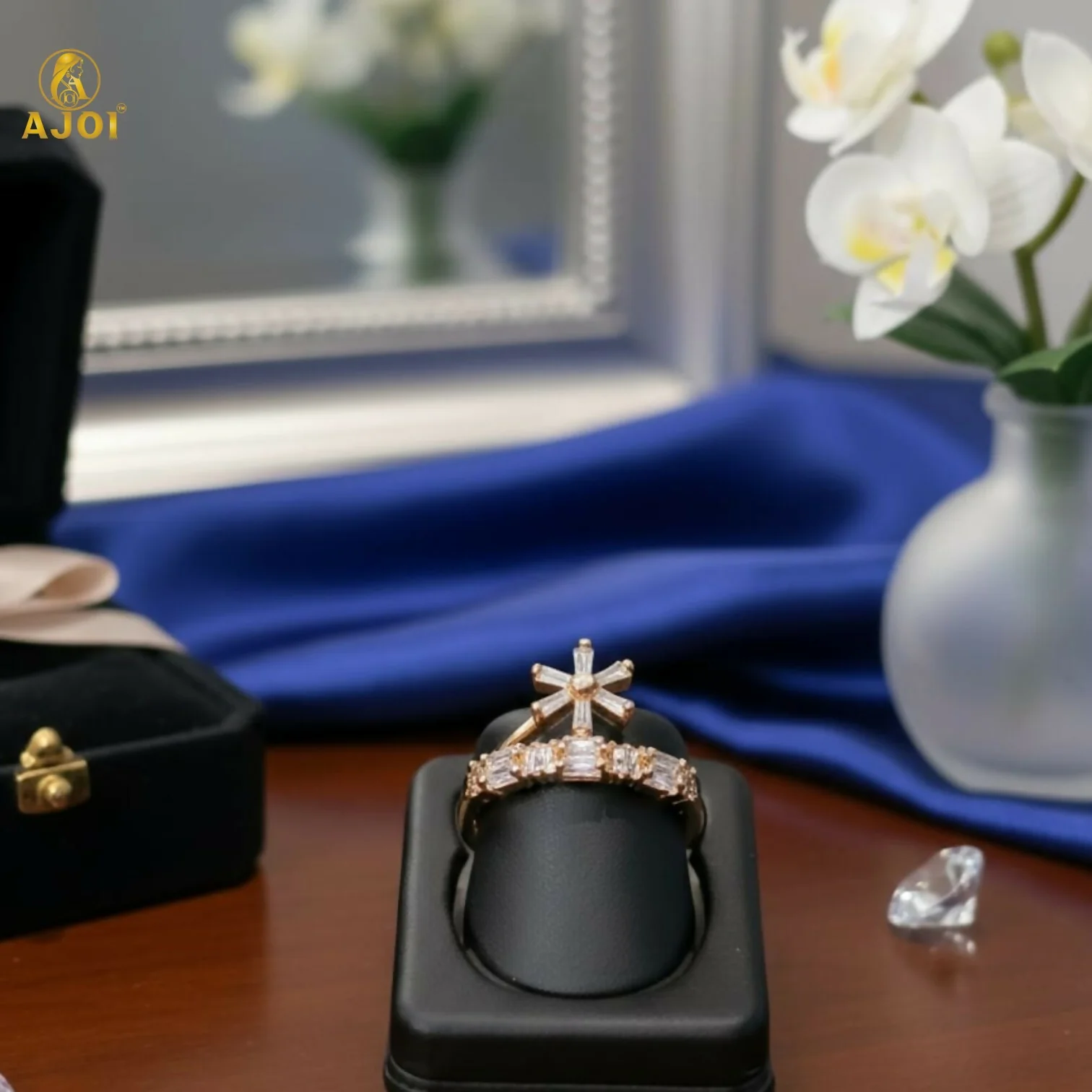 Premium Gold Plated Crown & Floral Crystal Ring for Women - Image 2