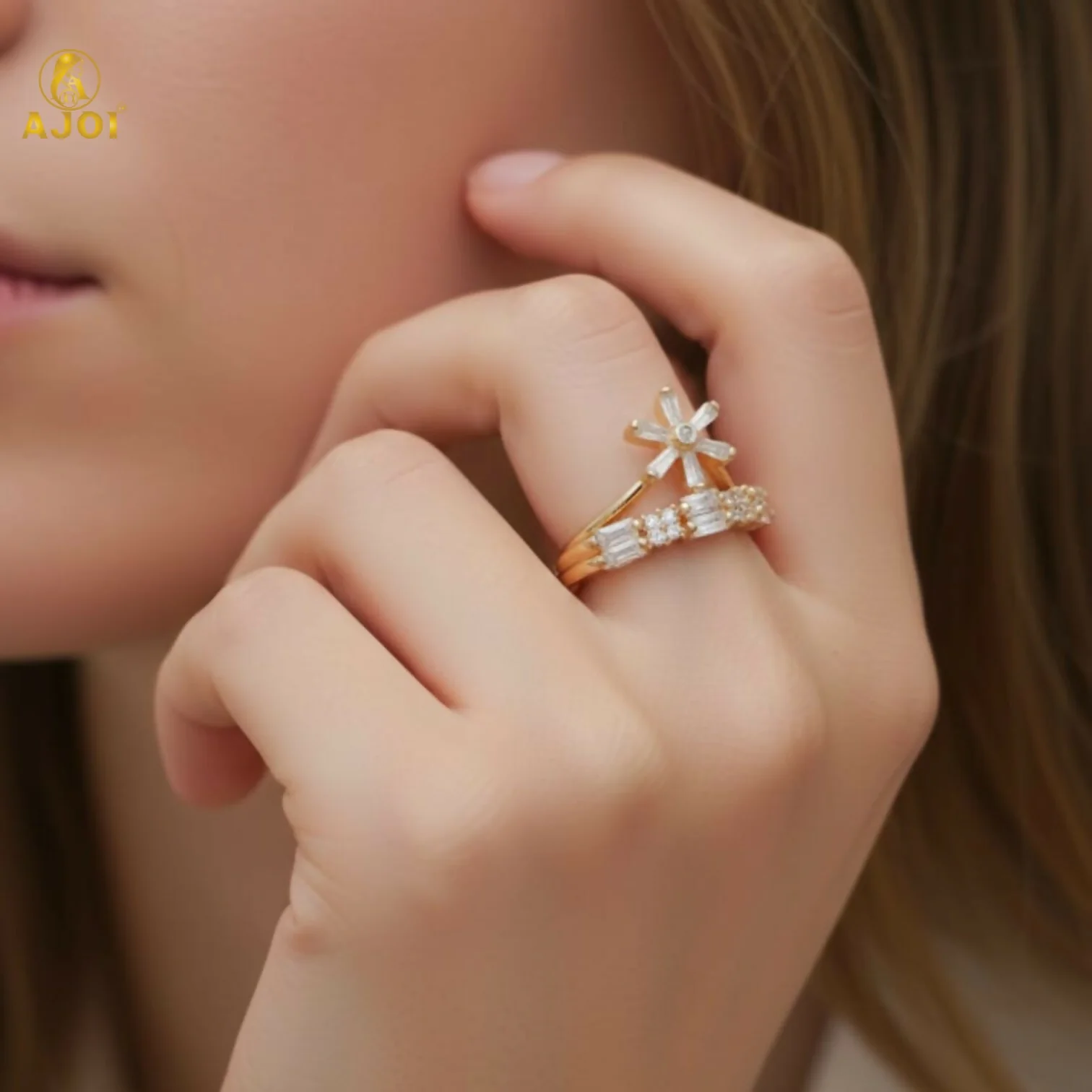 Premium Gold Plated Crown & Floral Crystal Ring for Women - Image 4