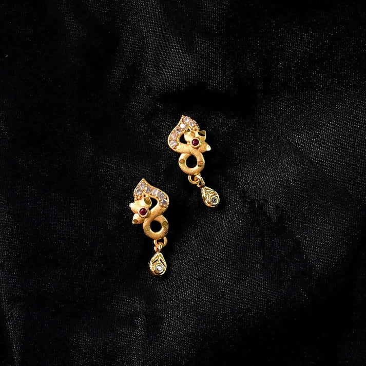 Premium Gold Plated Designer Earrings with Ruby & Crystal Drops - Image 3