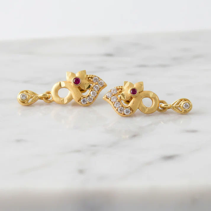 Premium Gold Plated Designer Earrings with Ruby & Crystal Drops - Image 4