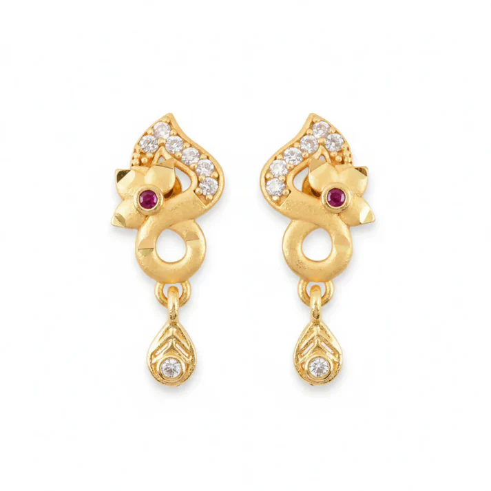 Premium Gold Plated Designer Earrings with Ruby & Crystal Drops - Image 5
