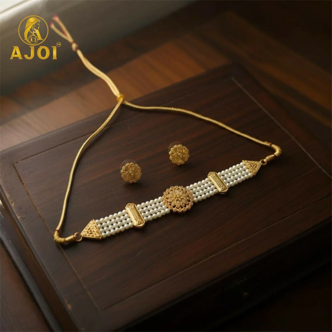 Premium Gold-Plated Pearl Chick Set | Traditional Bridal Jewellery Set - Image 2