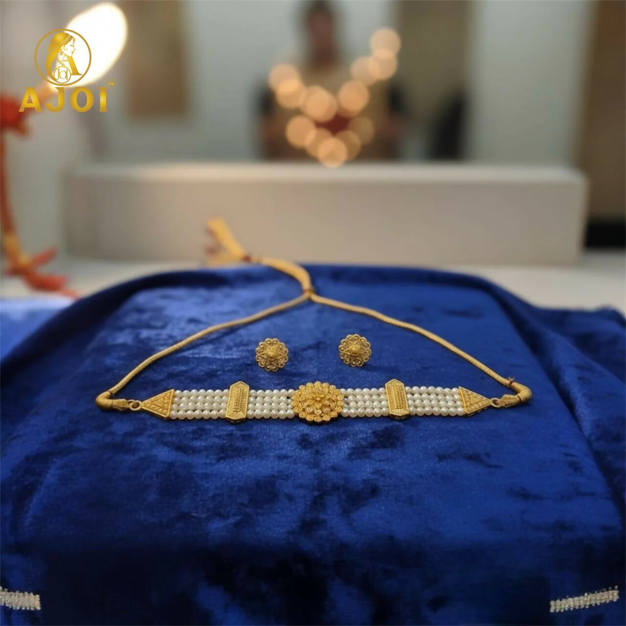 Premium Gold-Plated Pearl Chick Set | Traditional Bridal Jewellery Set - Image 3