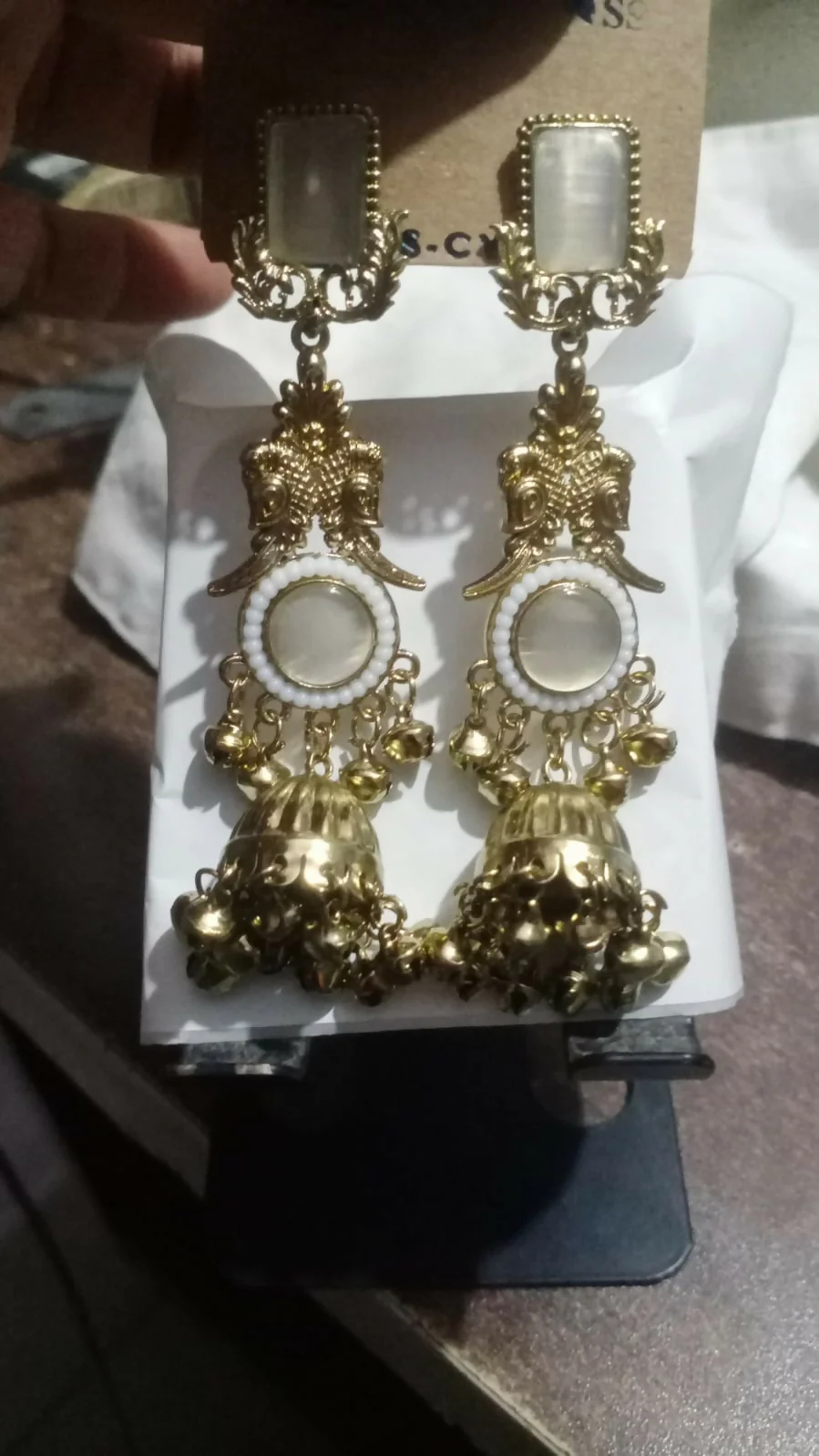 Premium Gold-Plated Traditional Pearl & Stone Jhumka Kashmiri Earrings - Image 5