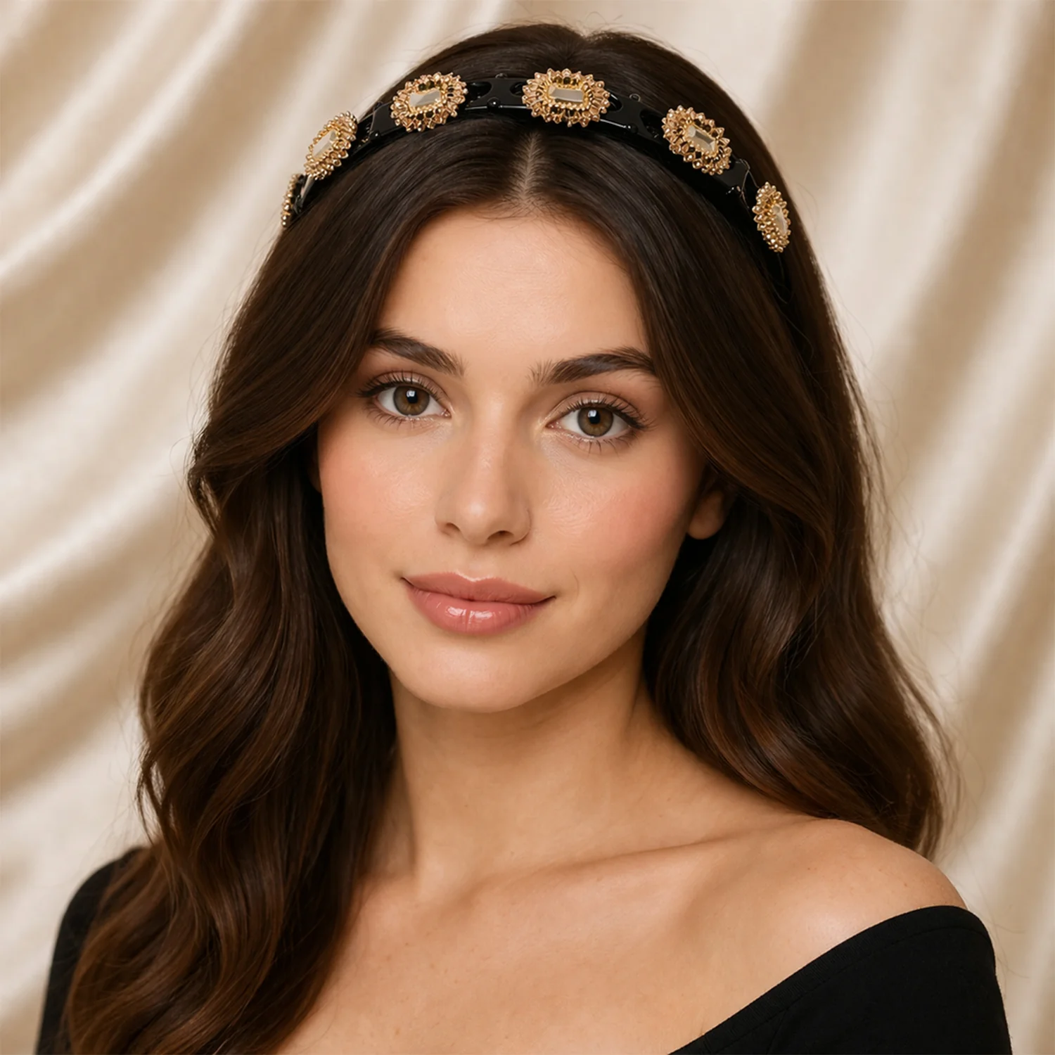 Premium Gold Stone Studded Designer Hair Band (1 Pc) - Image 3