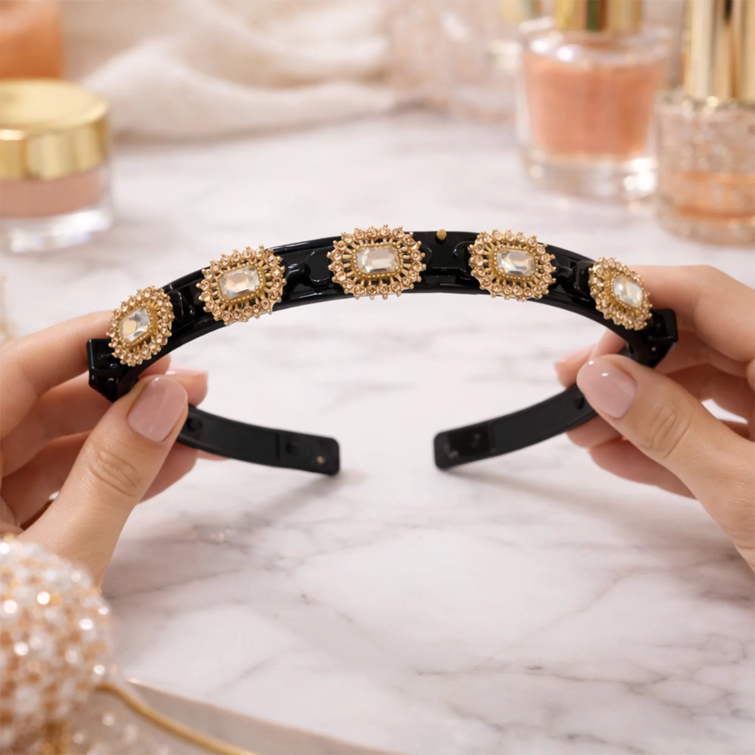 Premium Gold Stone Studded Designer Hair Band (1 Pc) - Image 4
