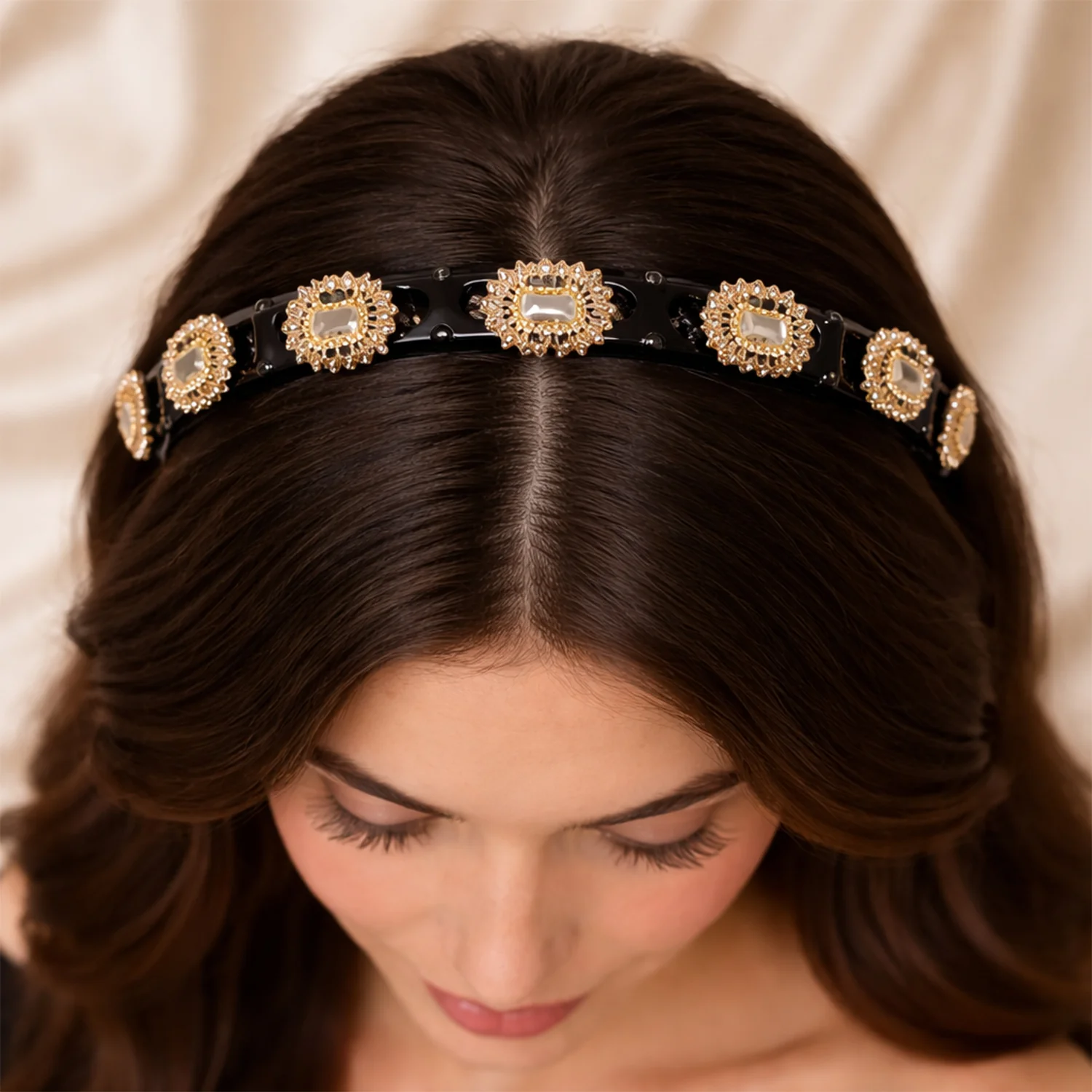 Premium Gold Stone Studded Designer Hair Band (1 Pc) - Image 7