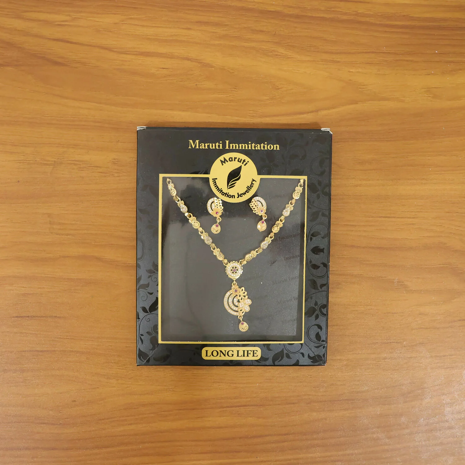 Premium Gold-Tone Ethnic Necklace Set with Floral Pendant Design & Matching Drop Earrings - Image 6