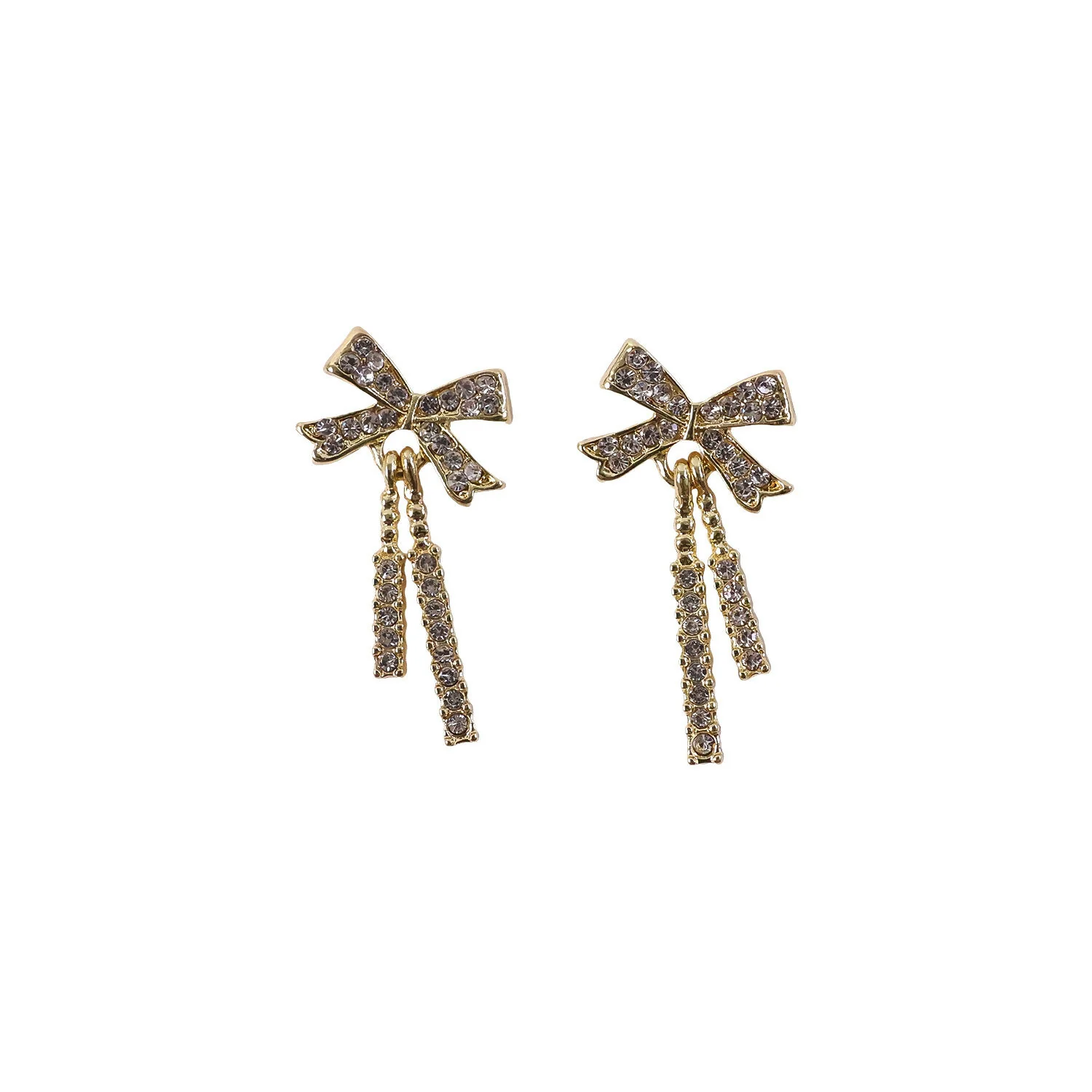 Premium Golden Bow-Knot Diamond Tassel Earrings (Korean Collection) - Image 5