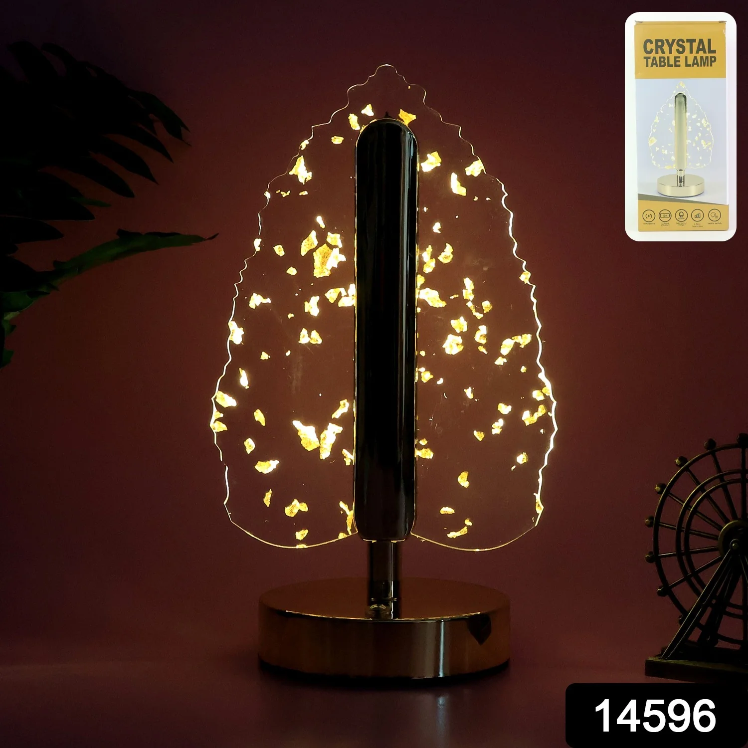 Premium Golden Crystal Leaf-Shaped LED Table Lamp (1 Pc) - Image 2
