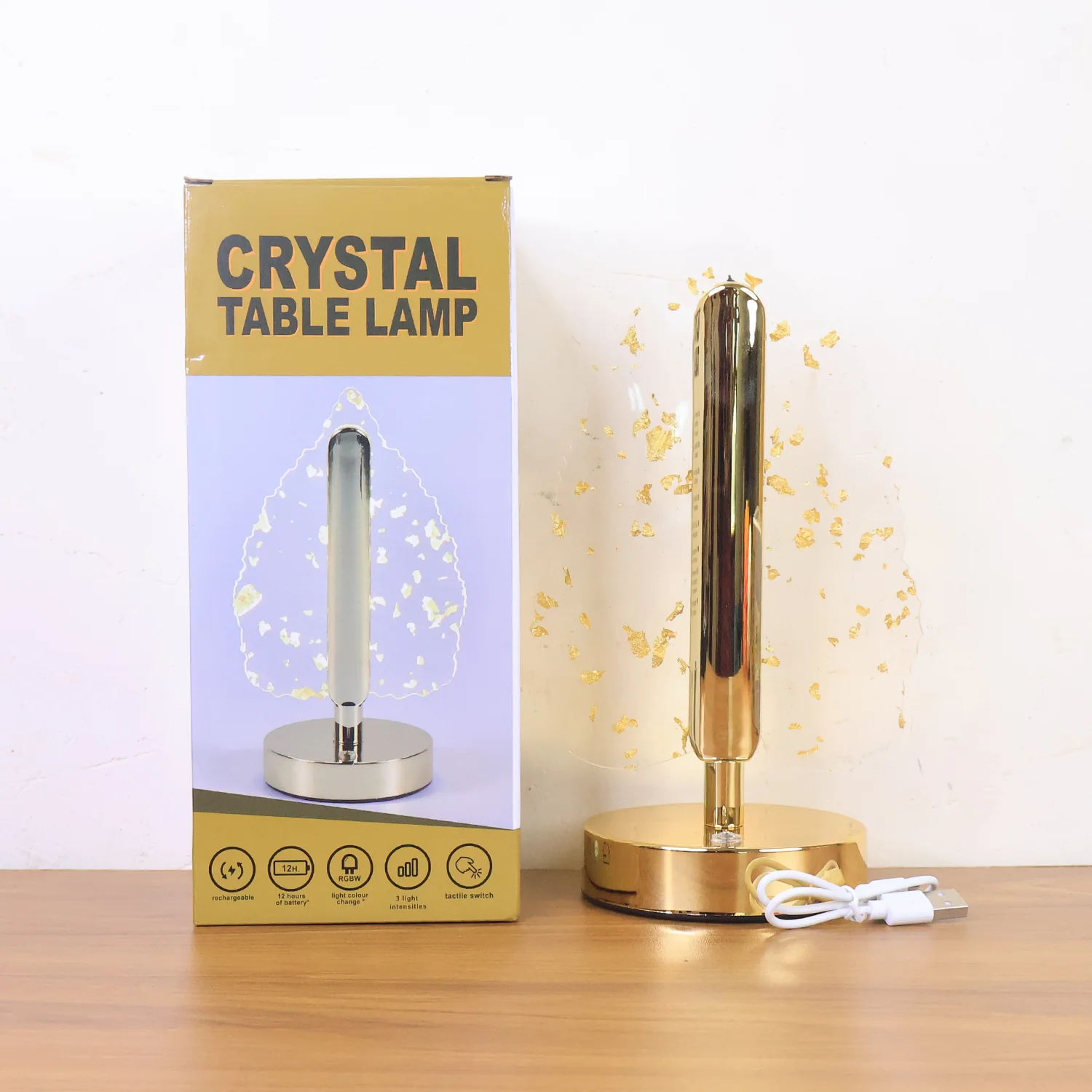 Premium Golden Crystal Leaf-Shaped LED Table Lamp (1 Pc) - Image 7