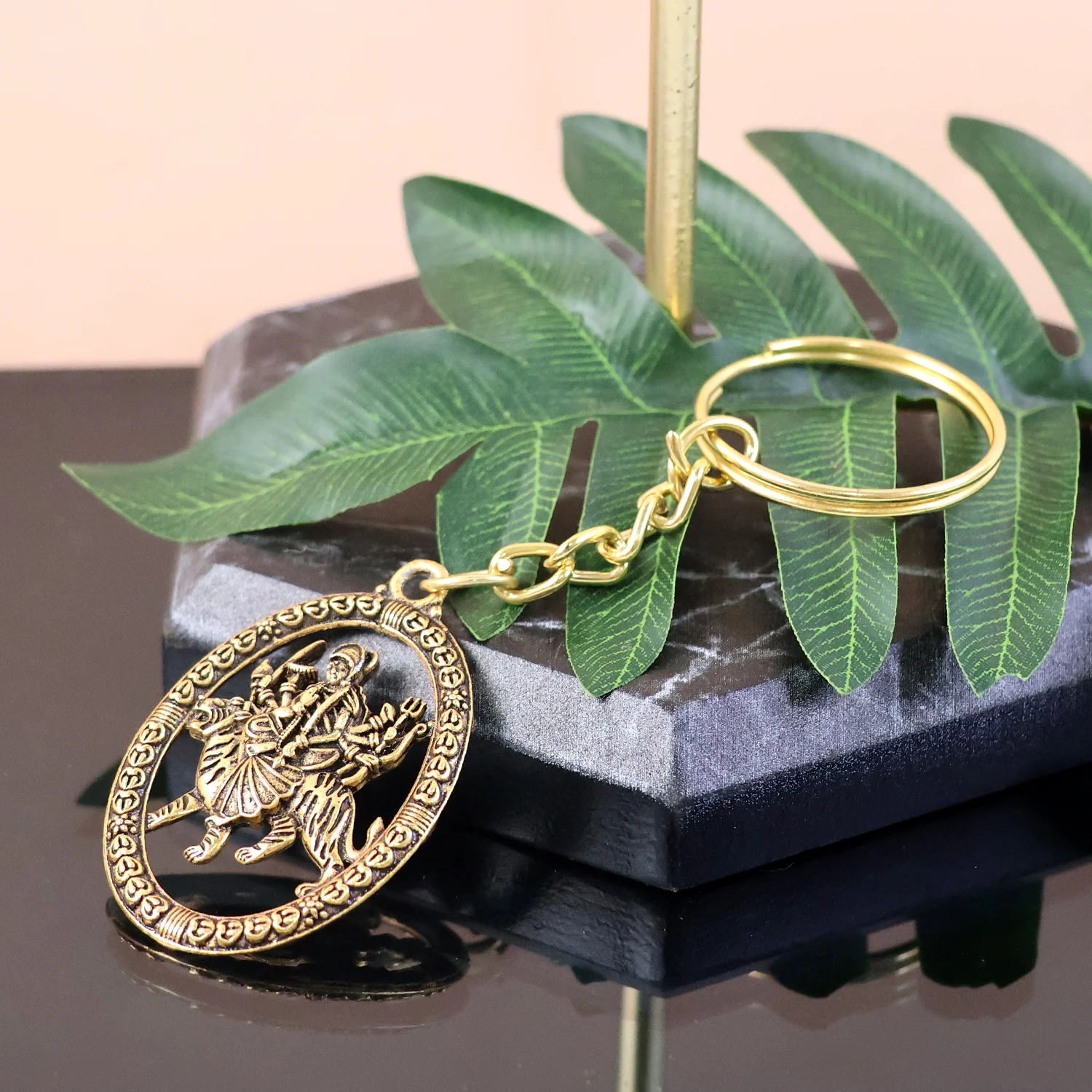 Premium Golden Metal Durga Maa Keychain (1 Pc) - Image 3