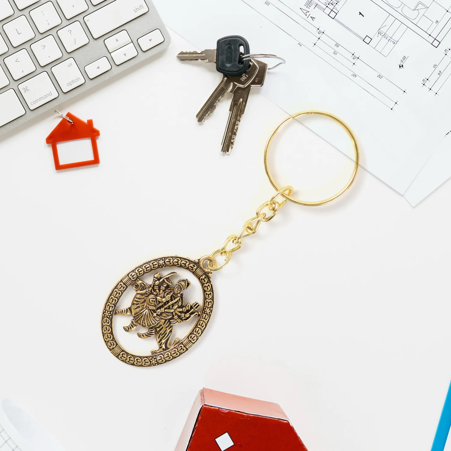 Premium Golden Metal Durga Maa Keychain (1 Pc) - Image 4