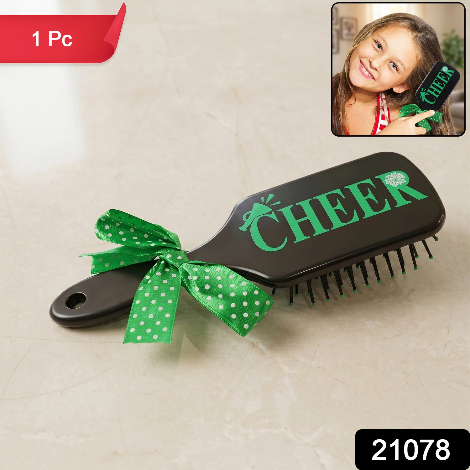 Kids Printed Hair Brush with Cute Ribbon Bow Handle Detangling Hair Comb (1 Pc) - Image 2