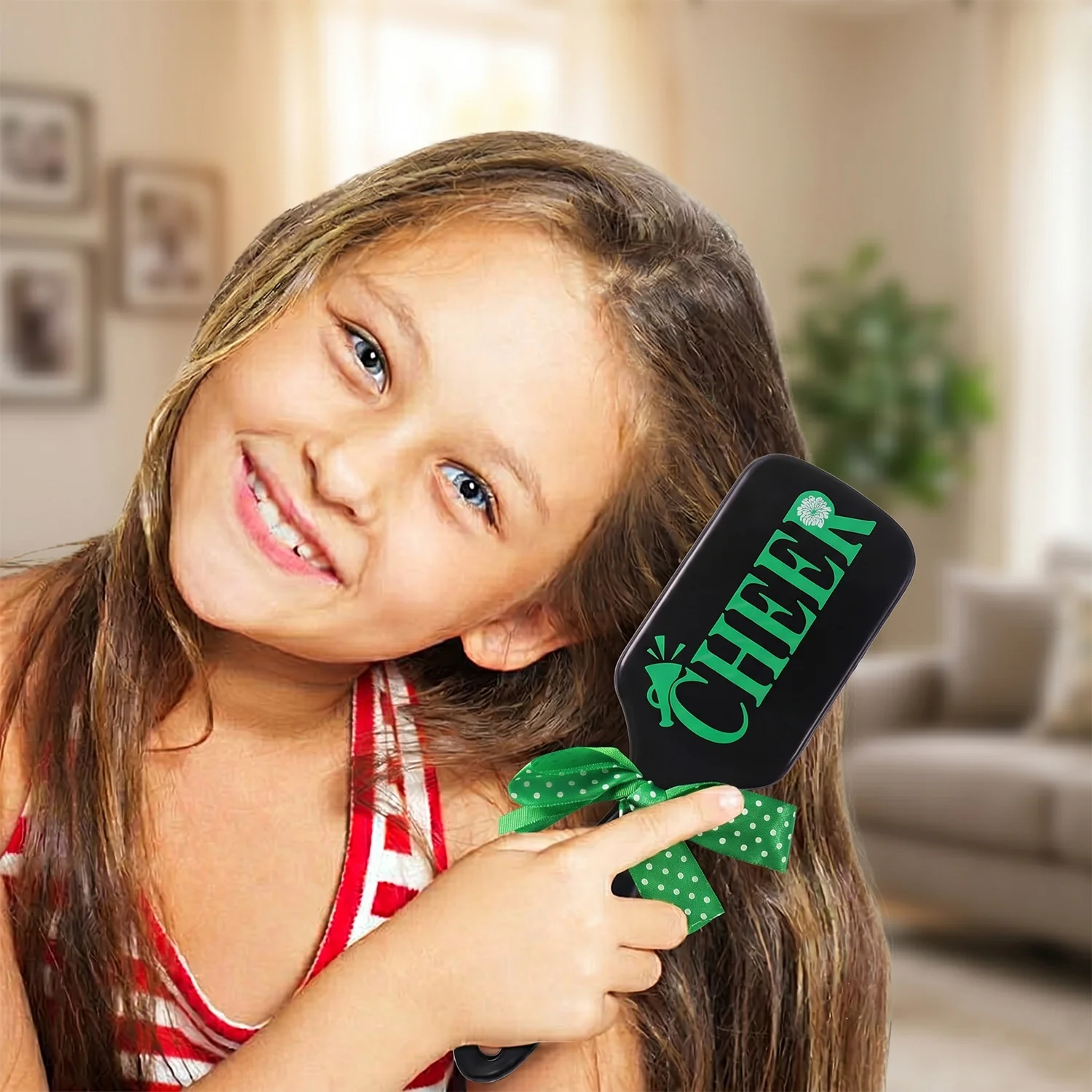 Kids Printed Hair Brush with Cute Ribbon Bow Handle Detangling Hair Comb (1 Pc) - Image 3