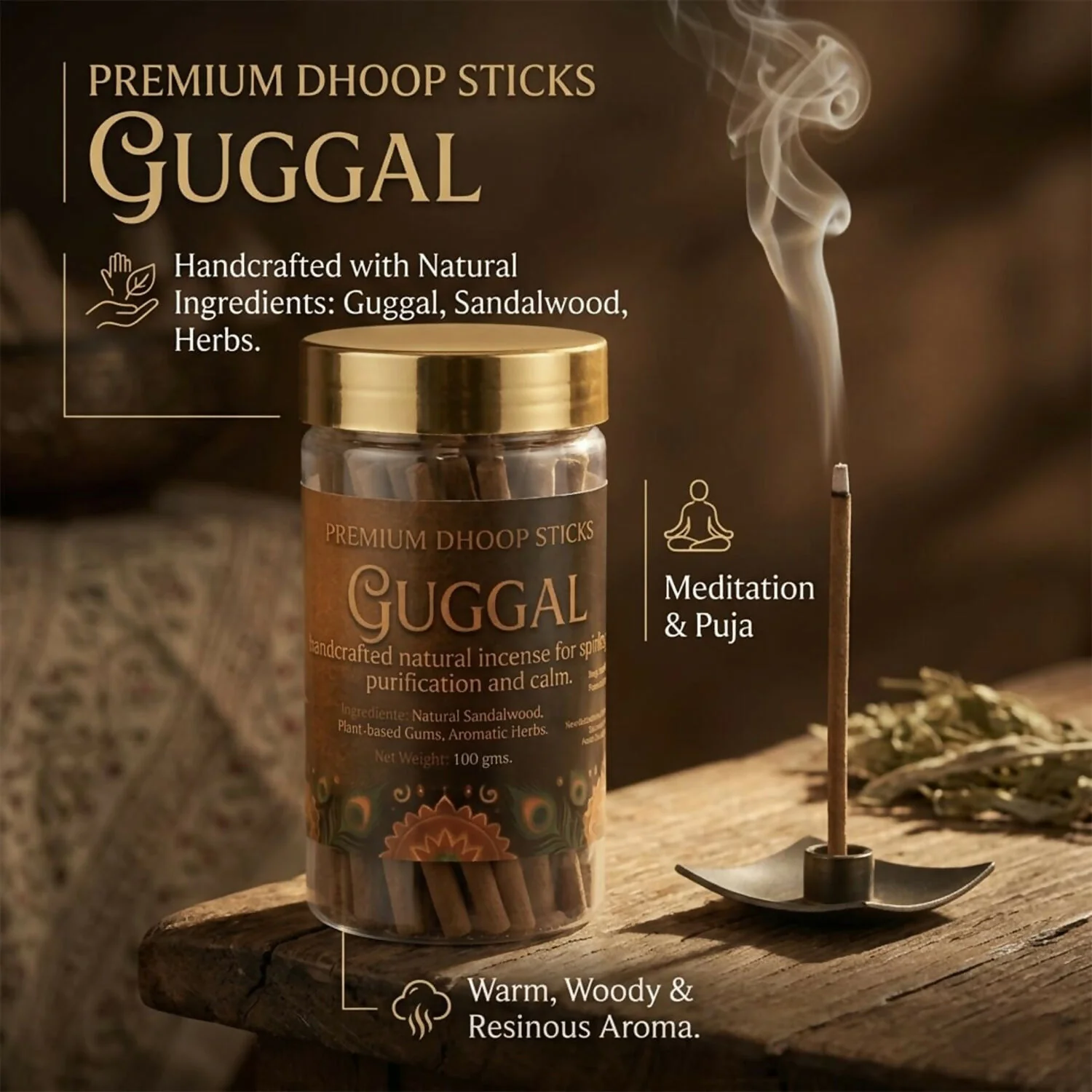 Guggal Dhoop Sticks for Pooja & Meditation – Natural Fragrance Incense for Calm & Purification (100 Gm) - Image 2
