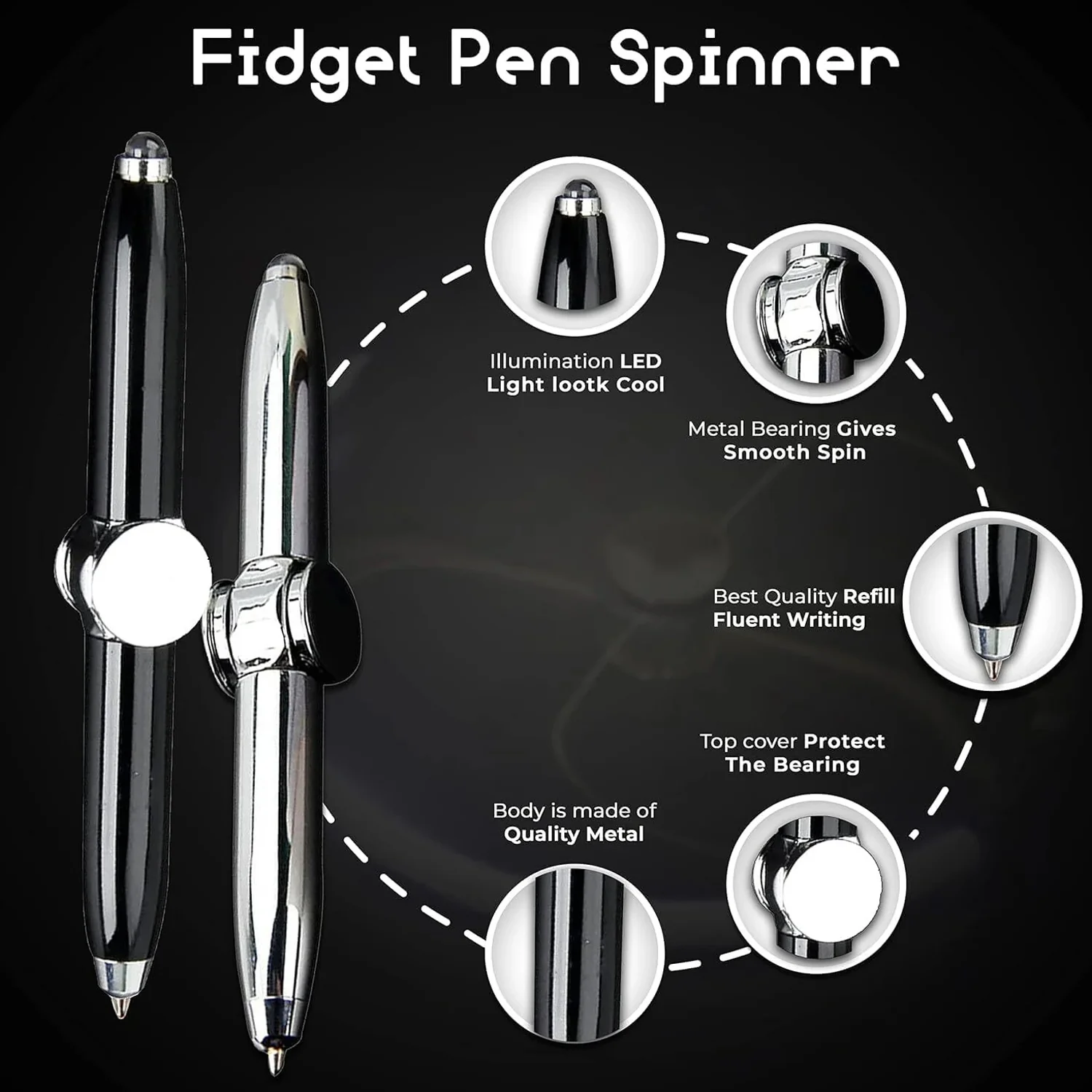 Premium Hand Spinner Pen with LED Light (1 Pc) - Image 5