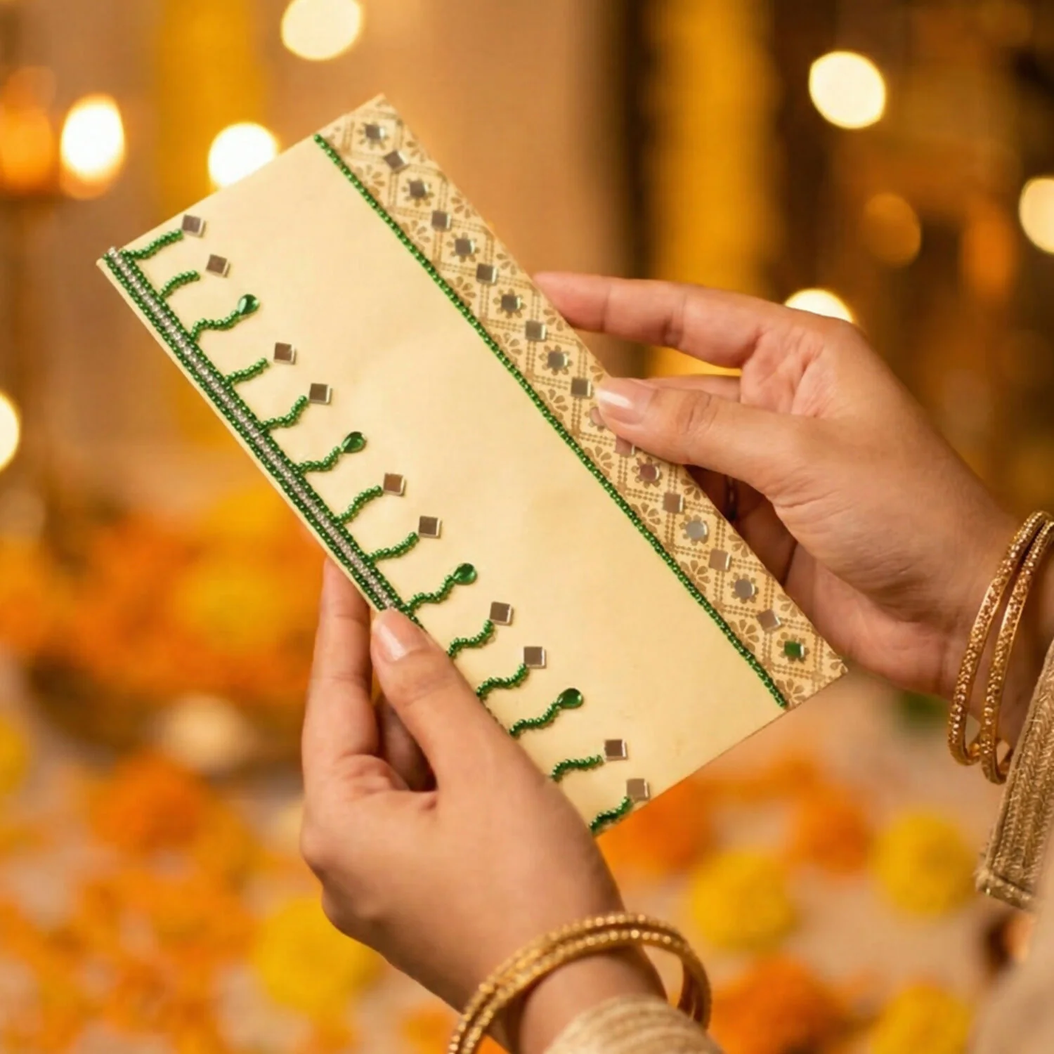 PREMIUM HANDCRAFTED MIRROR WORK SHAGUN ENVELOPES FOR GIFTING - SET OF 5 - Image 2