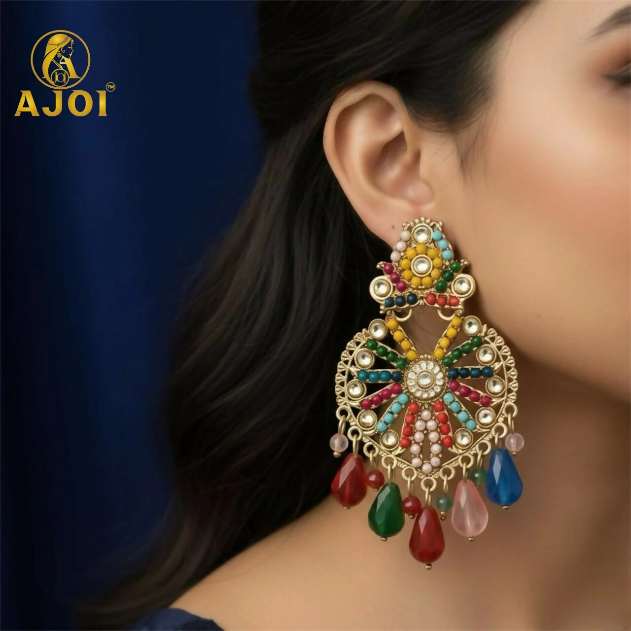 Premium Handcrafted Multicolor Teardrop Hanging Earrings - Image 2