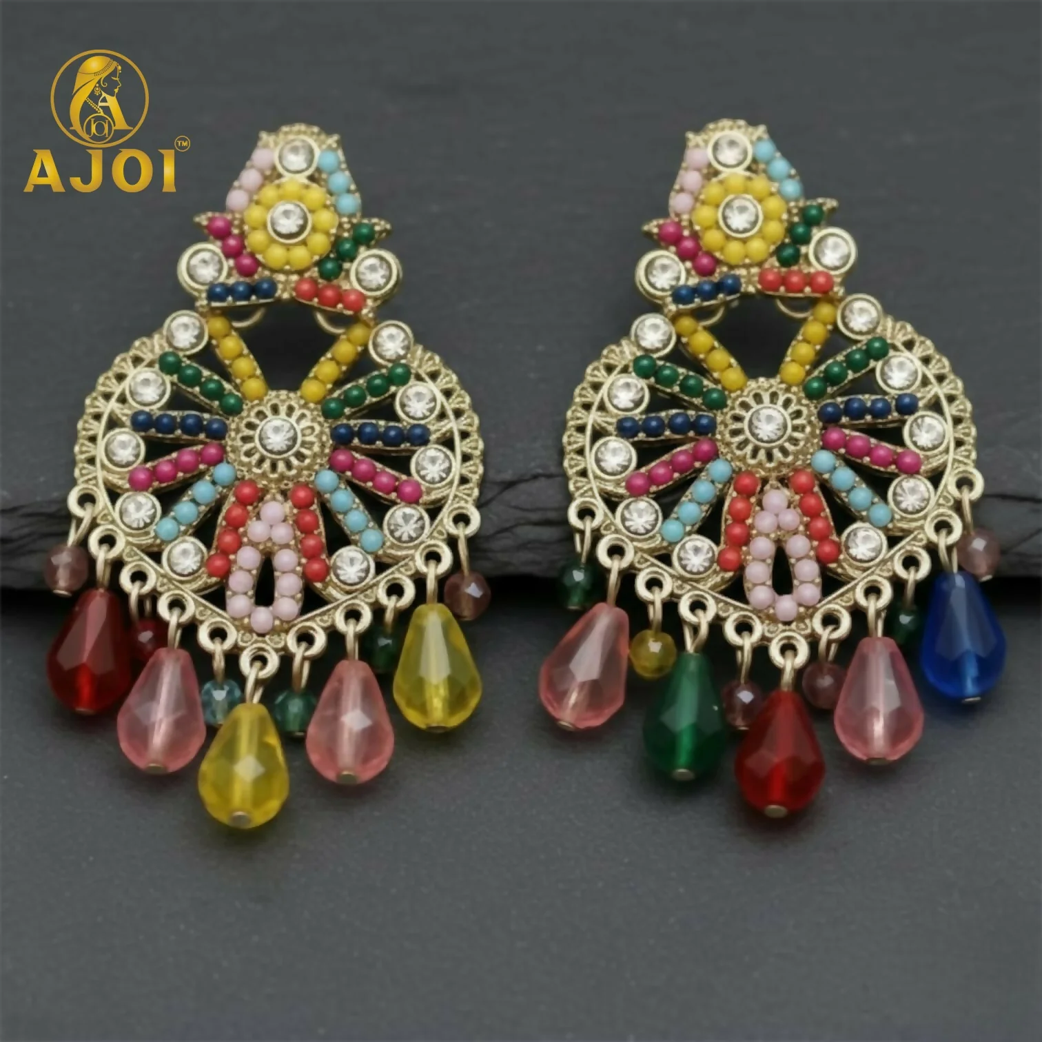 Premium Handcrafted Multicolor Teardrop Hanging Earrings - Image 3