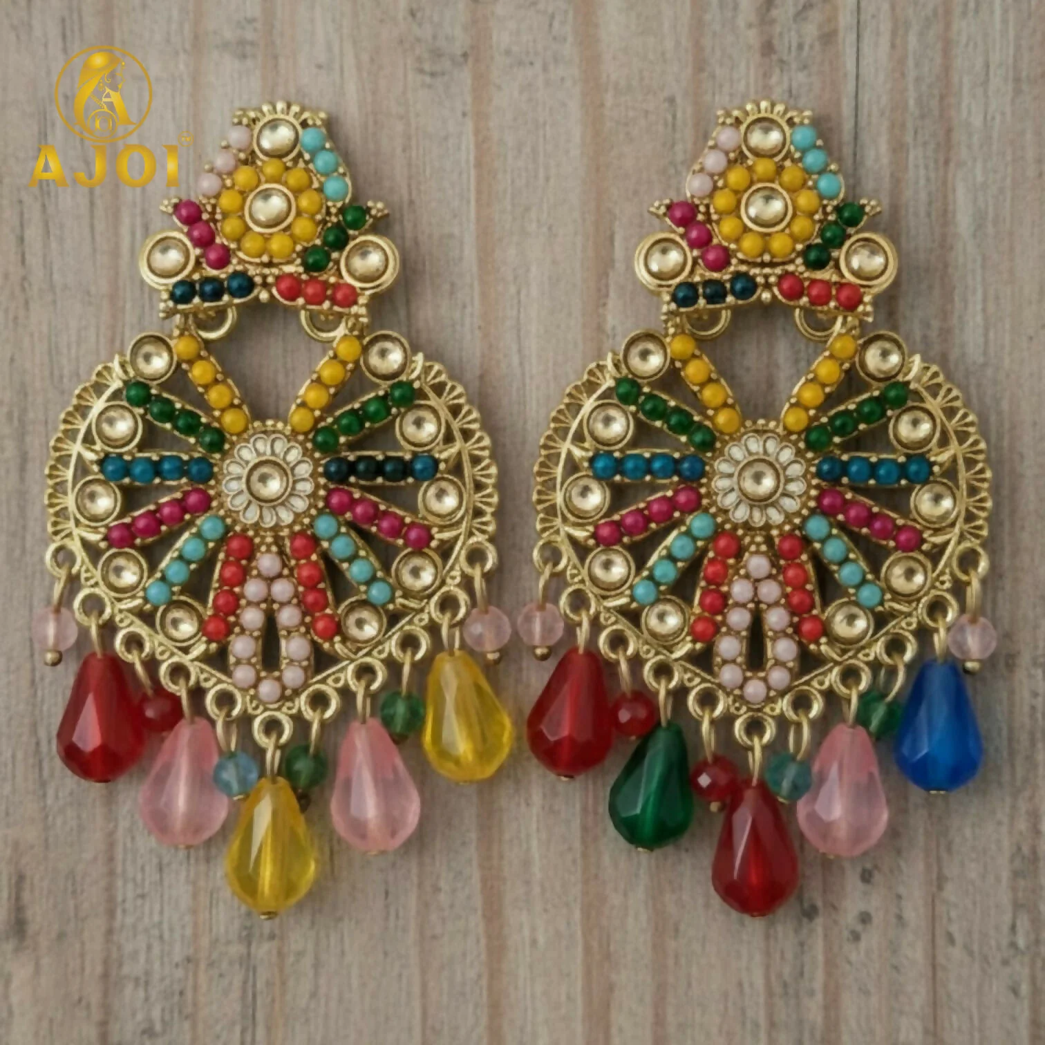 Premium Handcrafted Multicolor Teardrop Hanging Earrings - Image 5