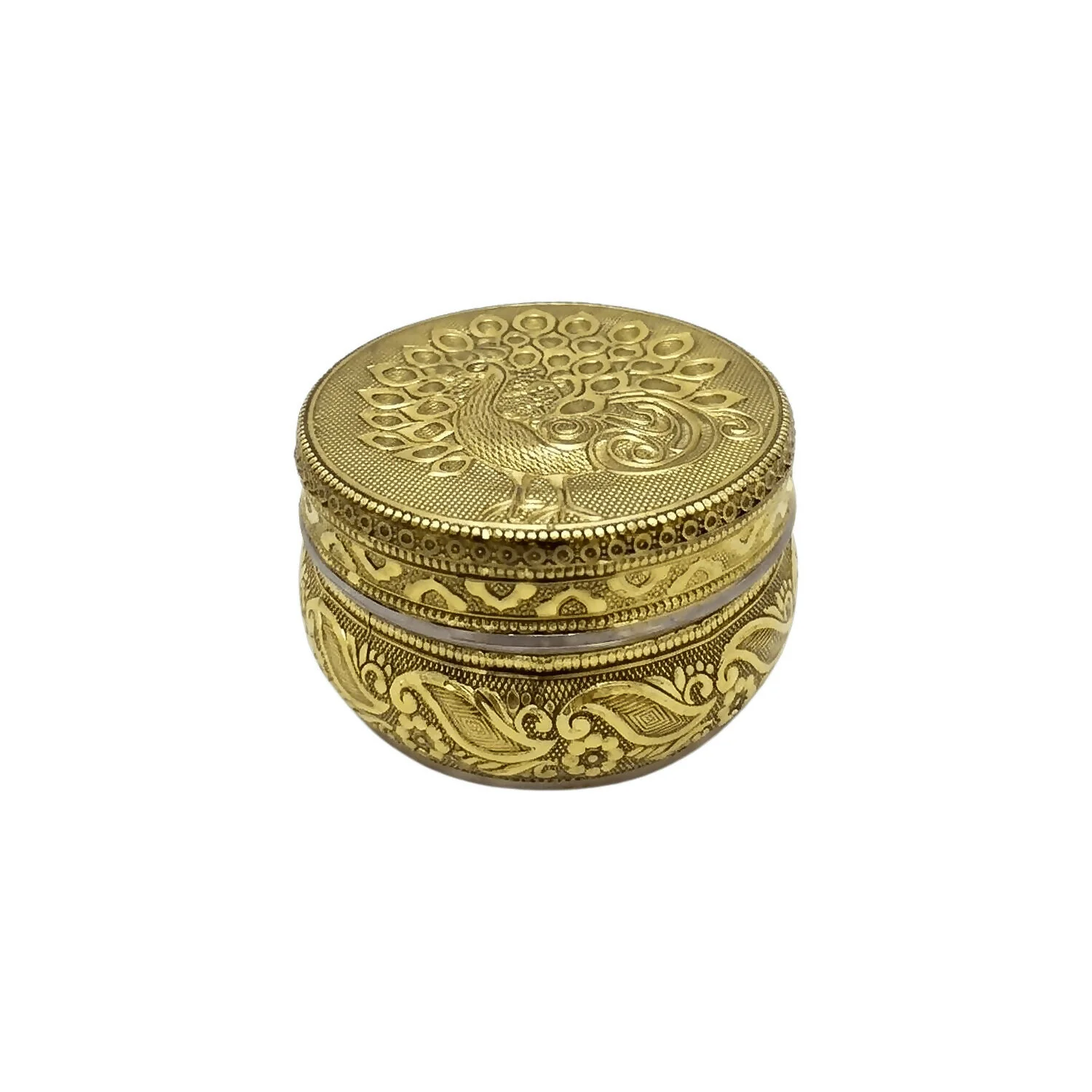 Premium Handicraft Decorative Stainless Steel Storage Box with Embossed Traditional Peacock Design Lid - Image 5