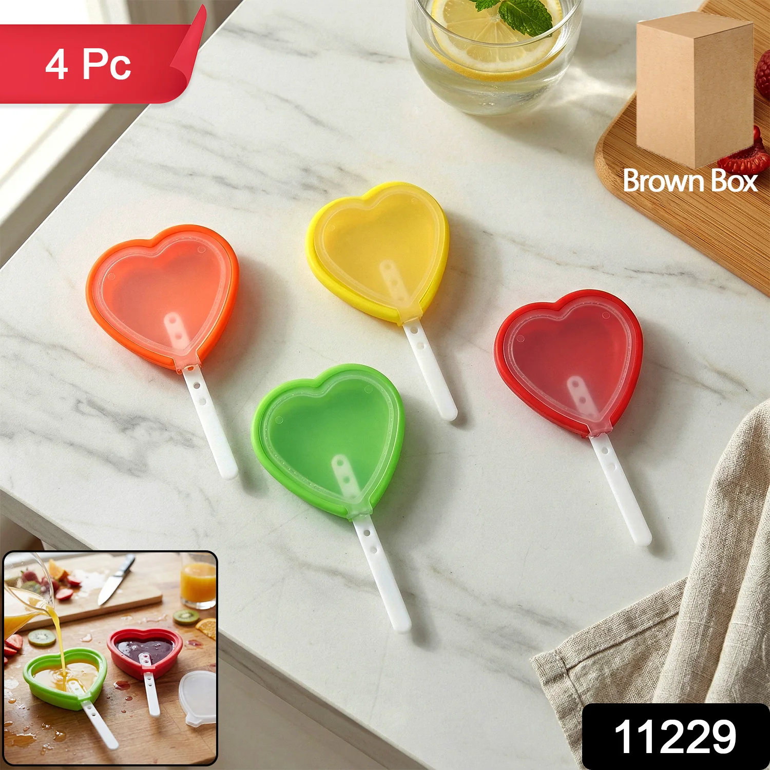 Premium Heart Shape Silicone Popsicle Mold Set 4 Pc - Image 2