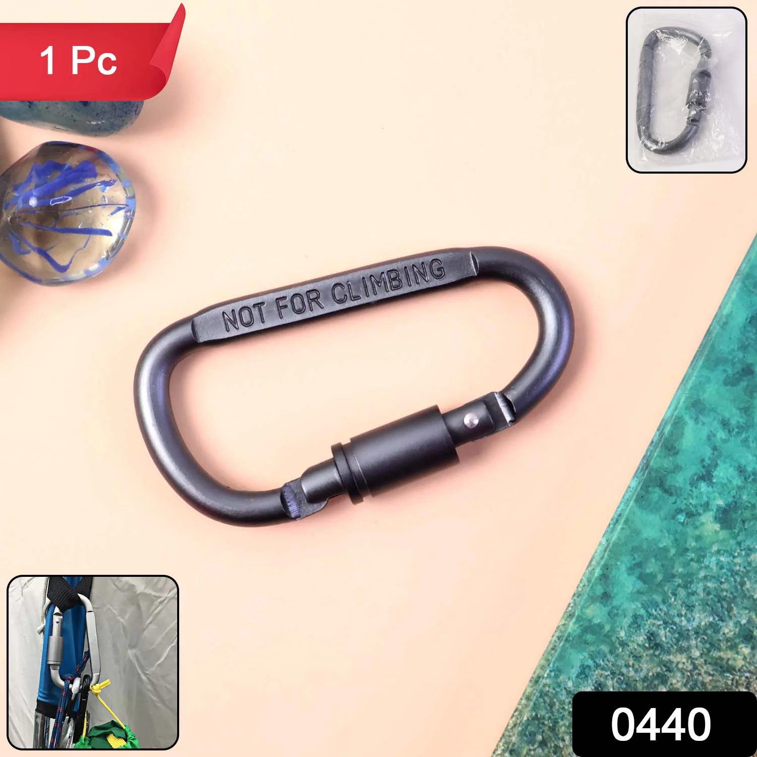 Premium Heavy-Duty Metal Carabiner Hook with Screw Lock (1 Pc) - Image 2