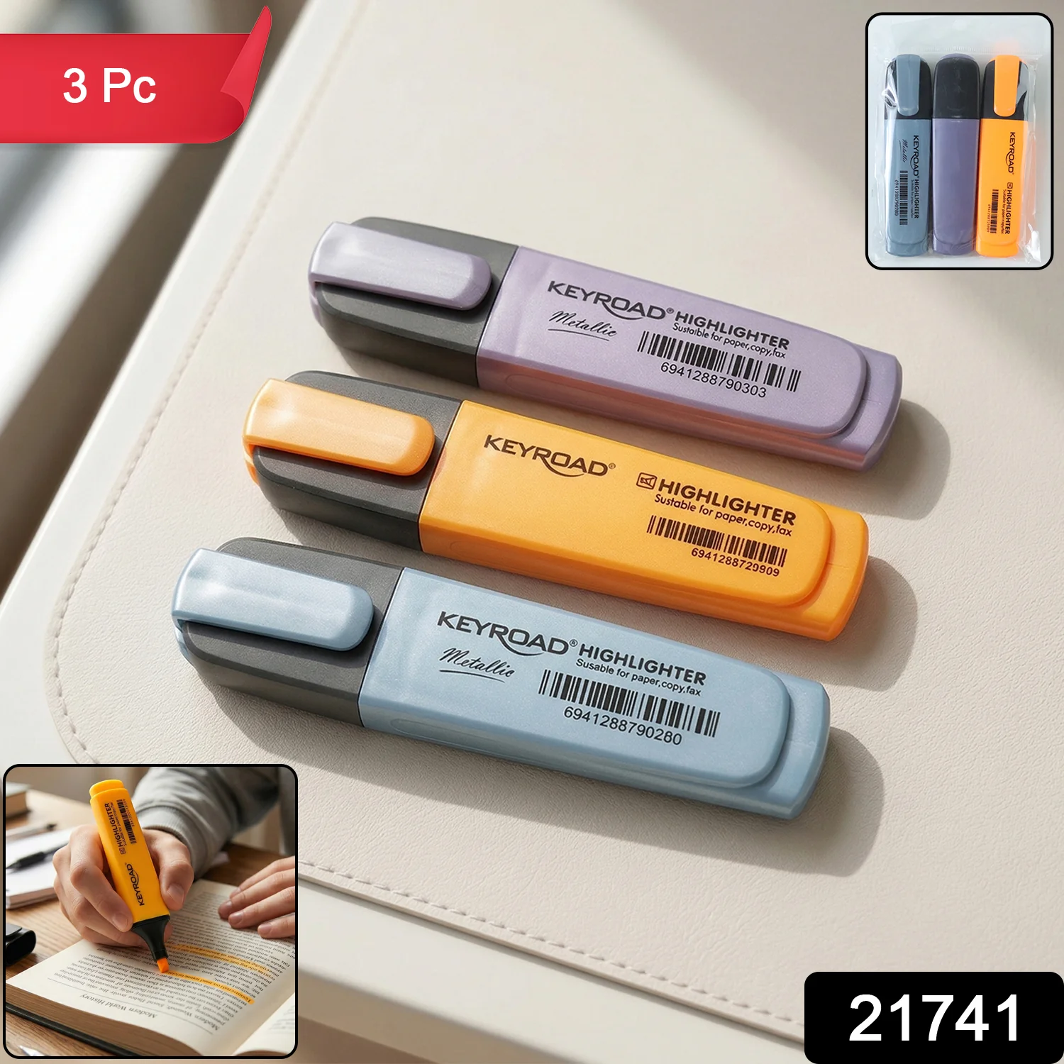Premium Highlighter Marker Pen Set (3 Pc) - Image 2